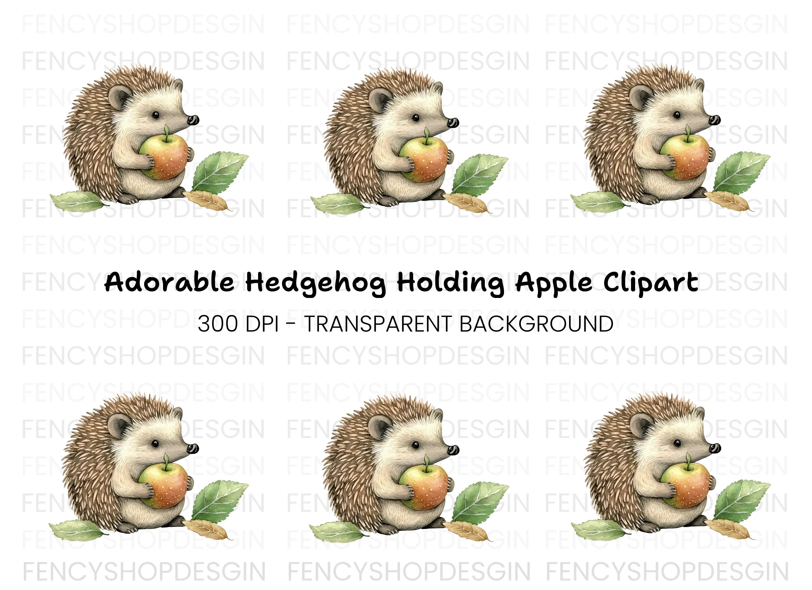 Sweet Hedgehog Holding Apple Clipart Bundle