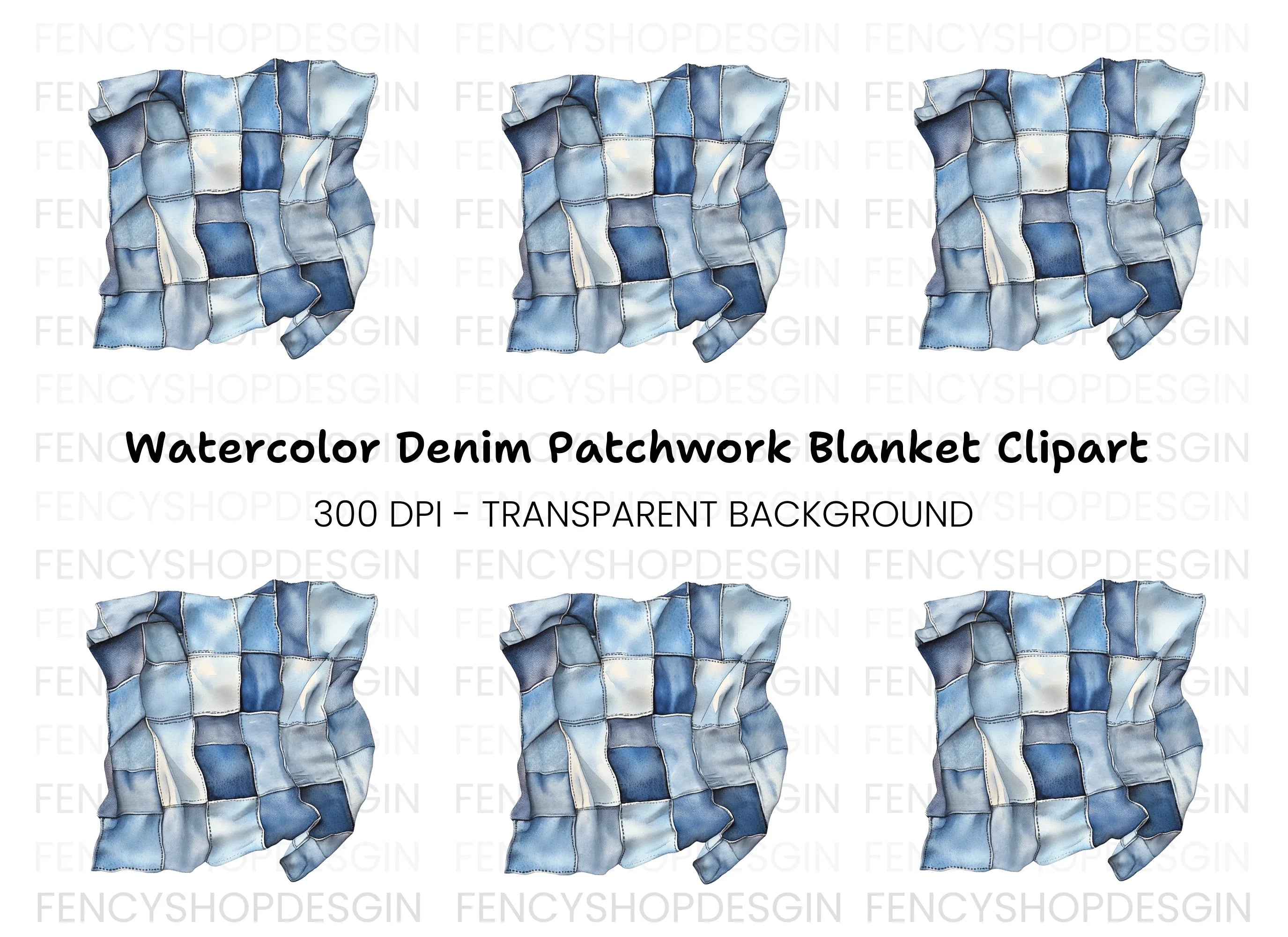 Denim Patchwork Quilt Clipart Bundle