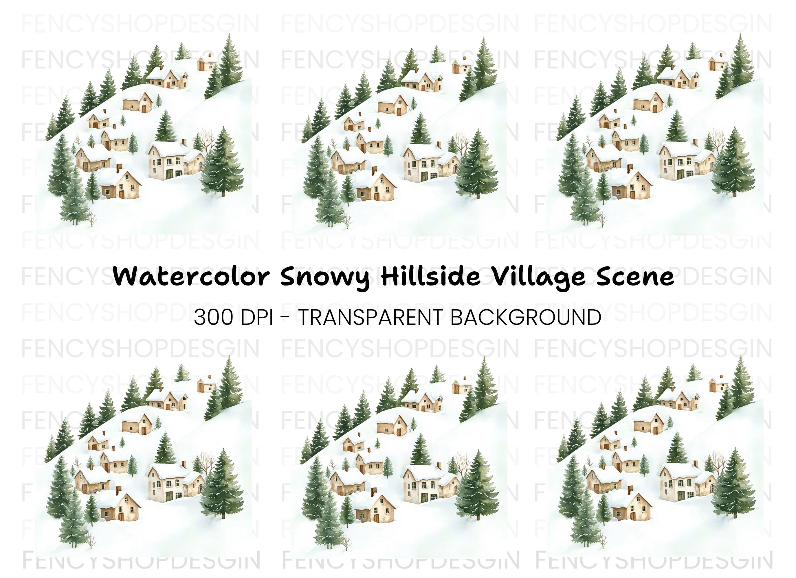 Winter Mountain Village Clipart Bundle