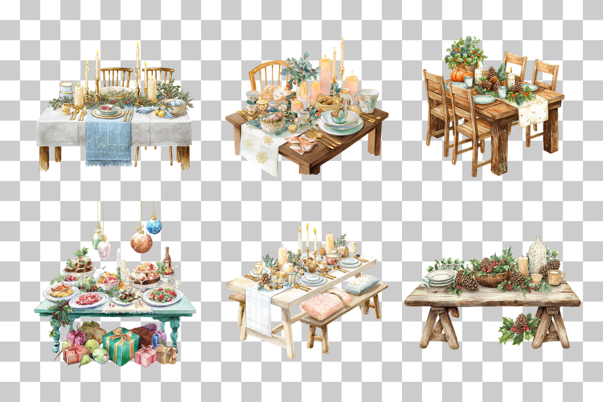 Cozy Dining Table Clipart Bundle