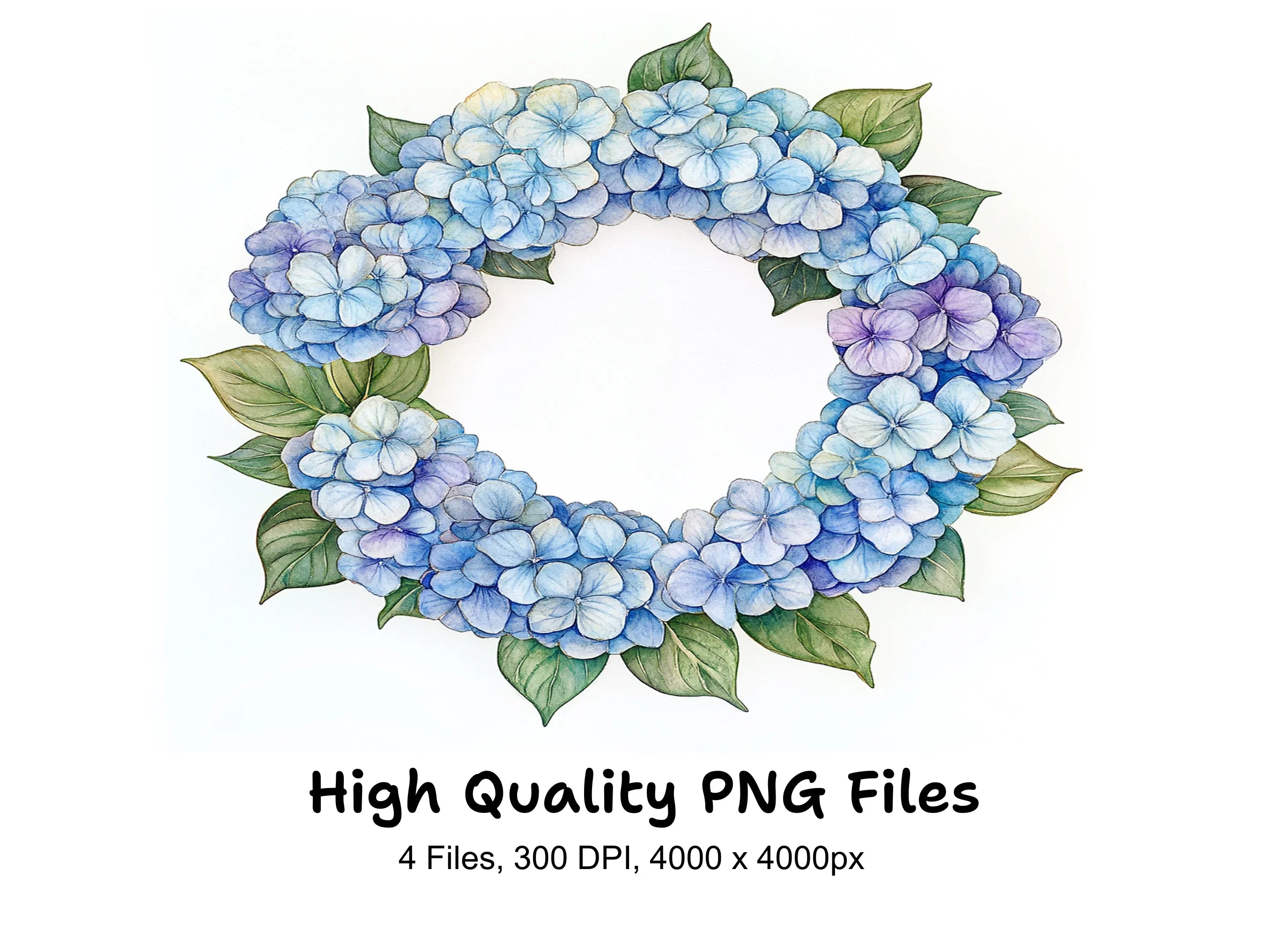Blue Hydrangea Wreaths Clipart Bundle