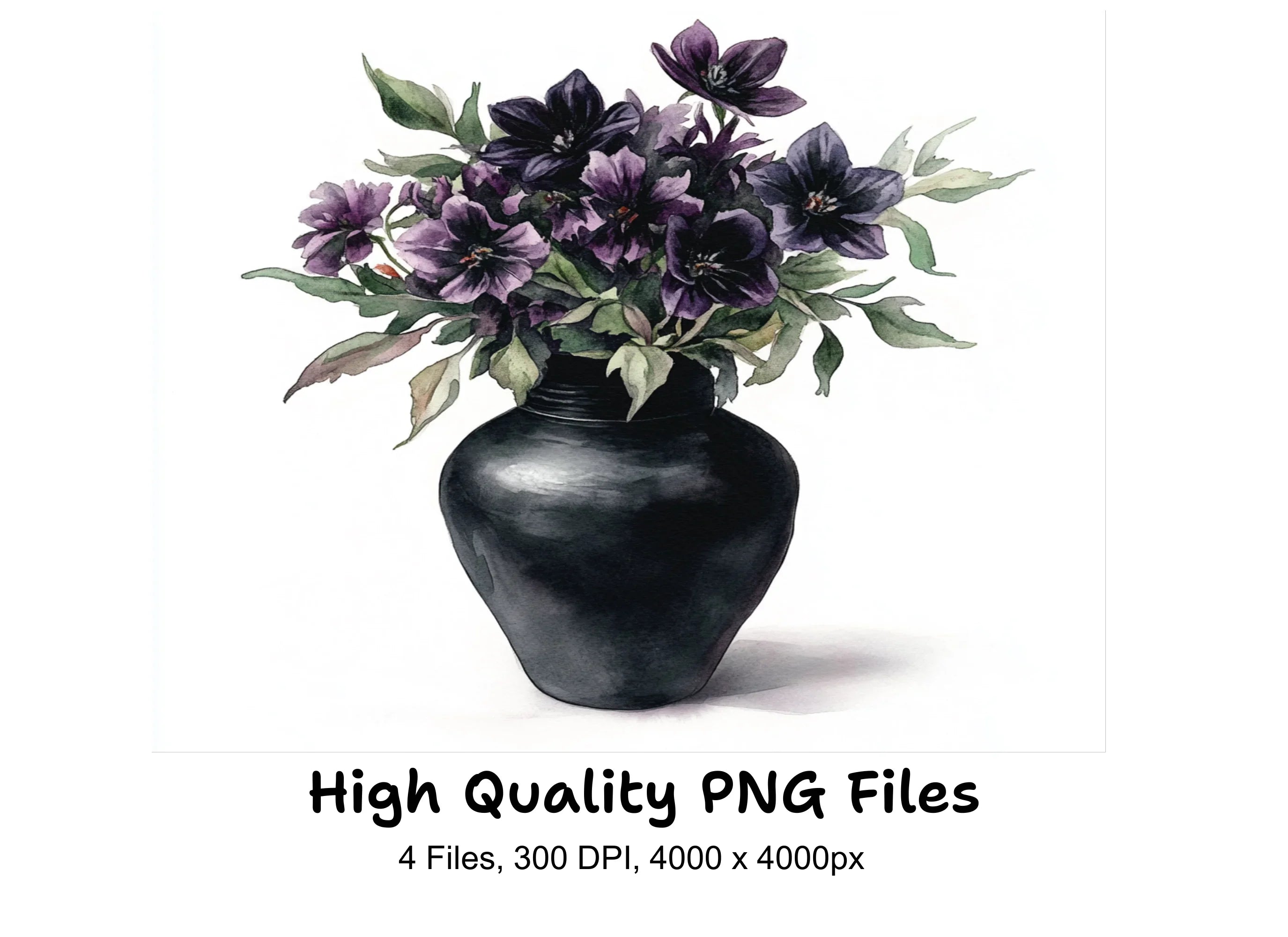 Dark Floral Vase Arrangements Clipart Bundle