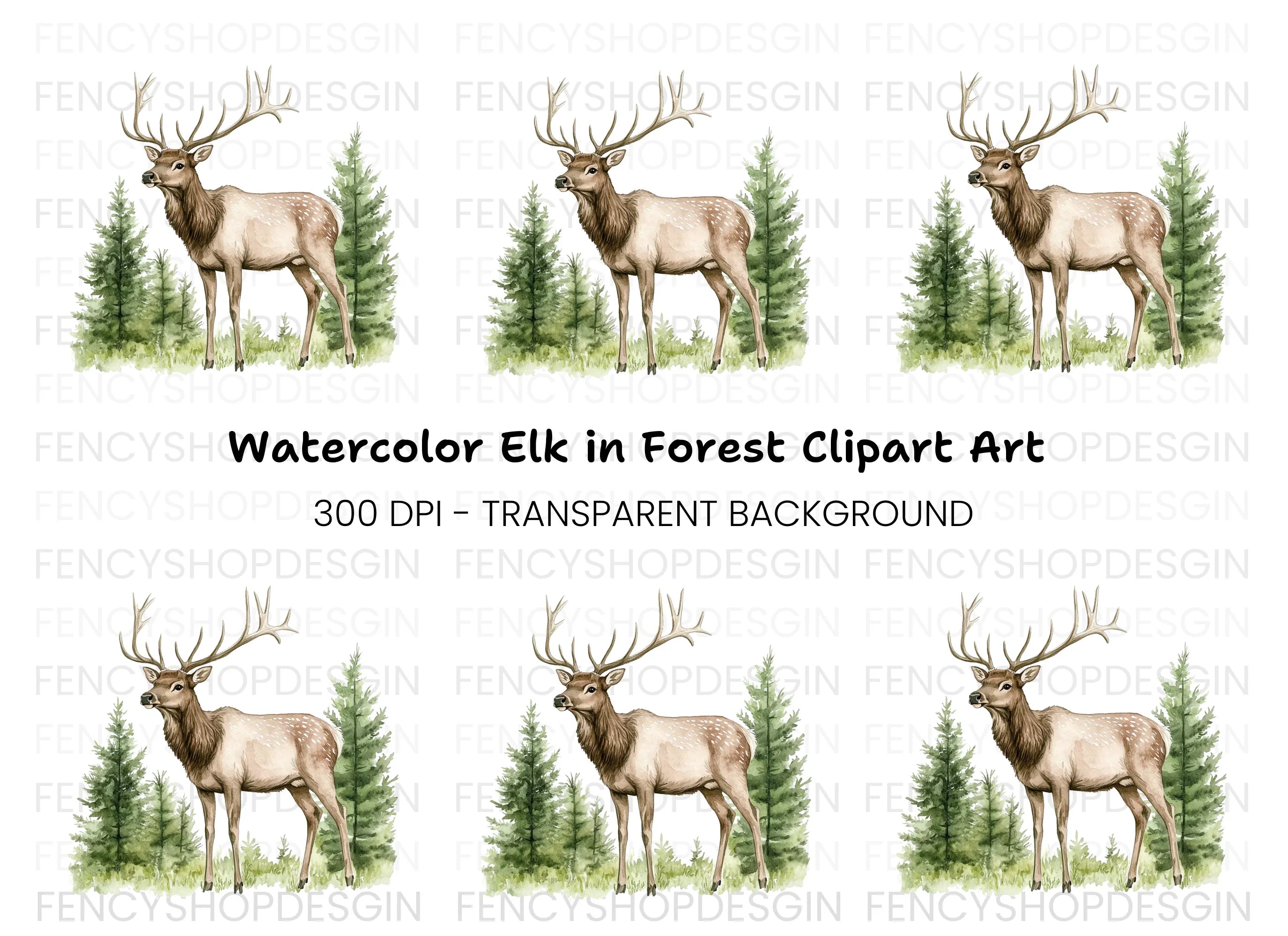 Majestic Elk in Forest Clipart Bundle