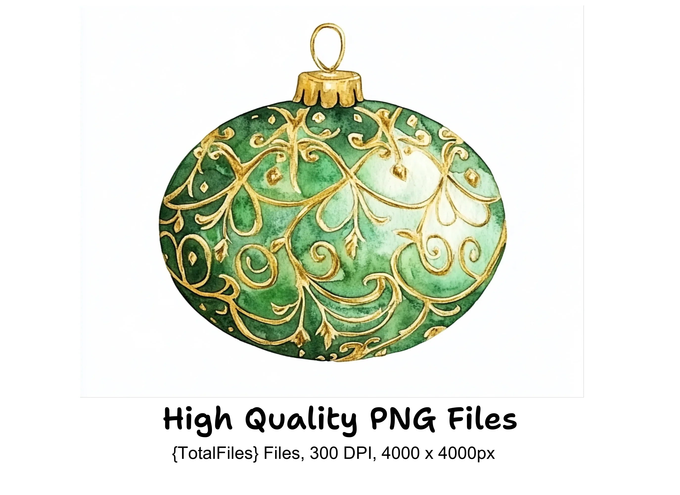 Green Christmas Ornaments Clipart Bundle