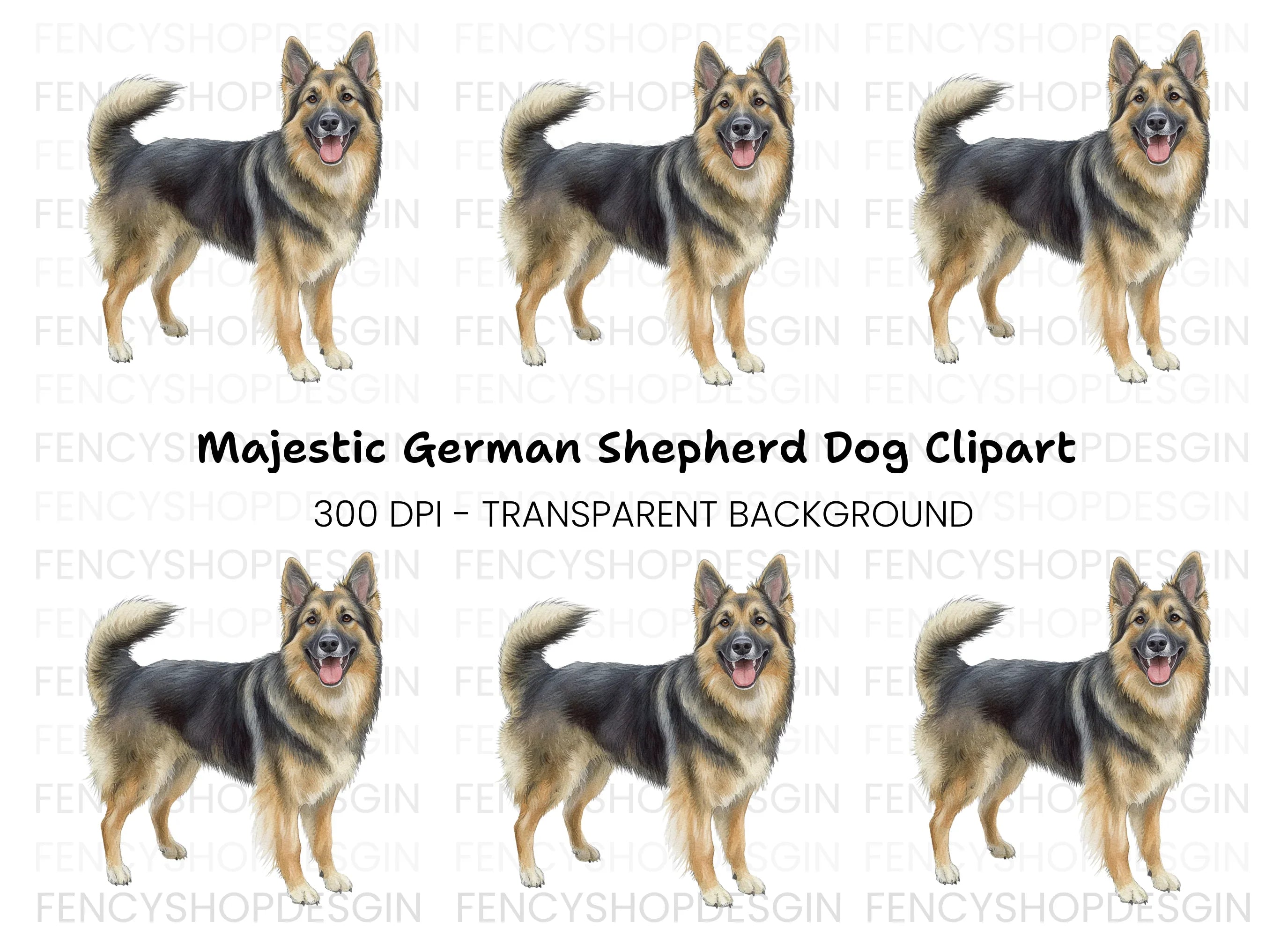 Happy German Shepherd Dog Clipart Bundle