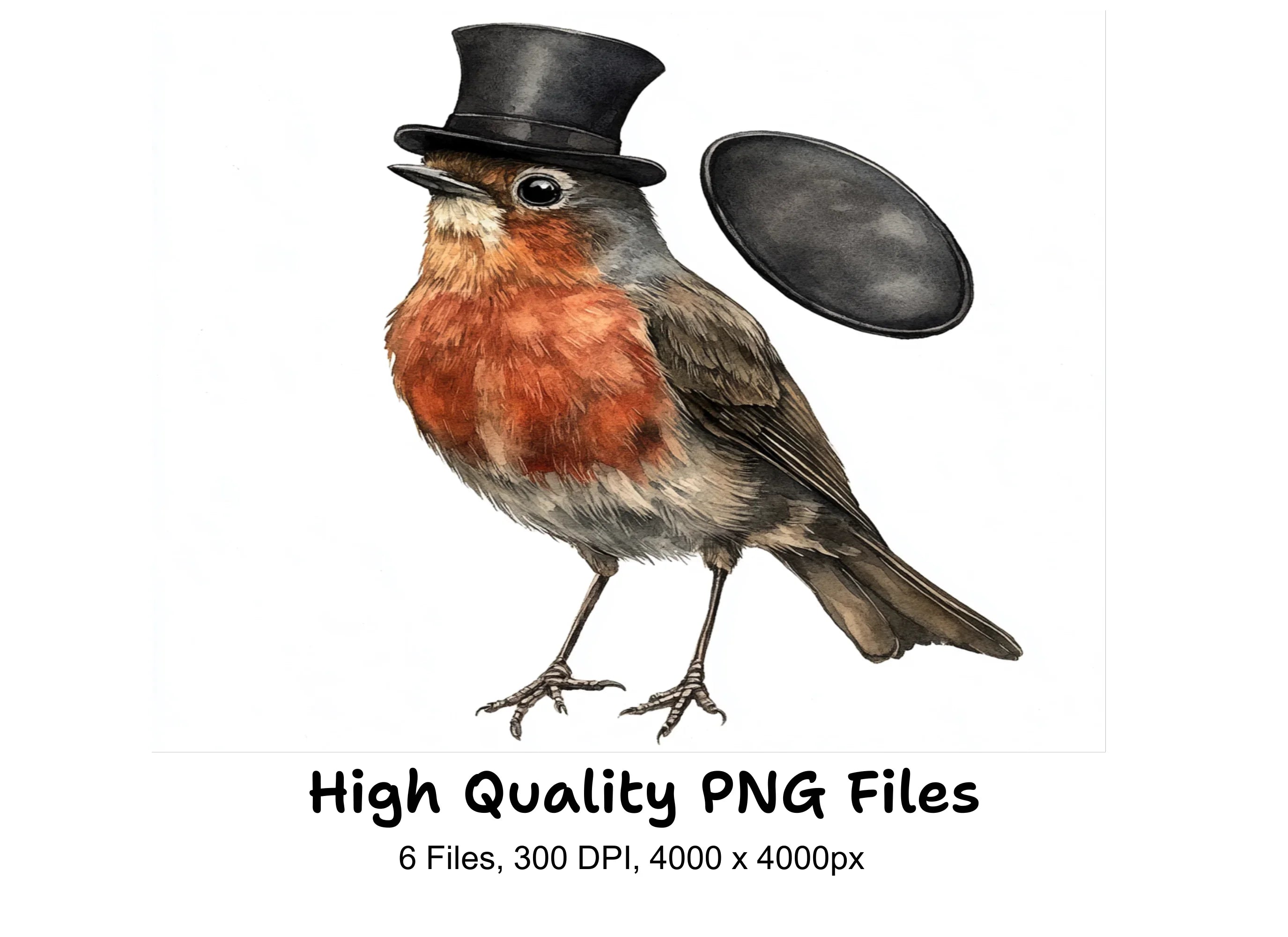 Elegant Robin Birds with Top Hats Clipart Bundle