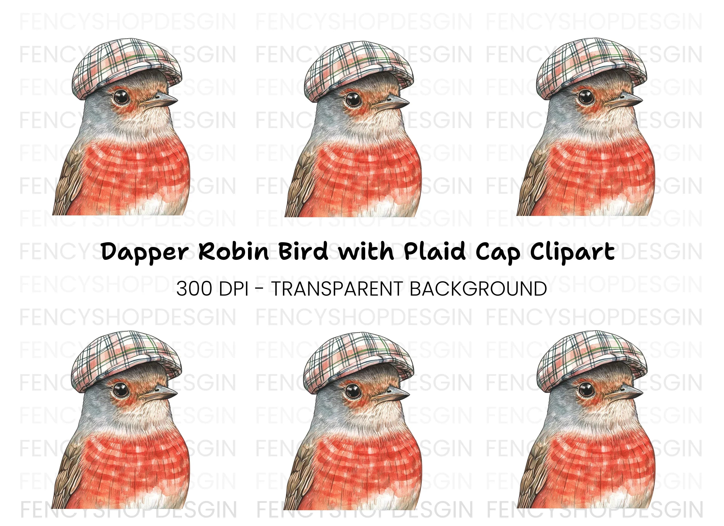Charming Robin in Plaid Cap Clipart Bundle