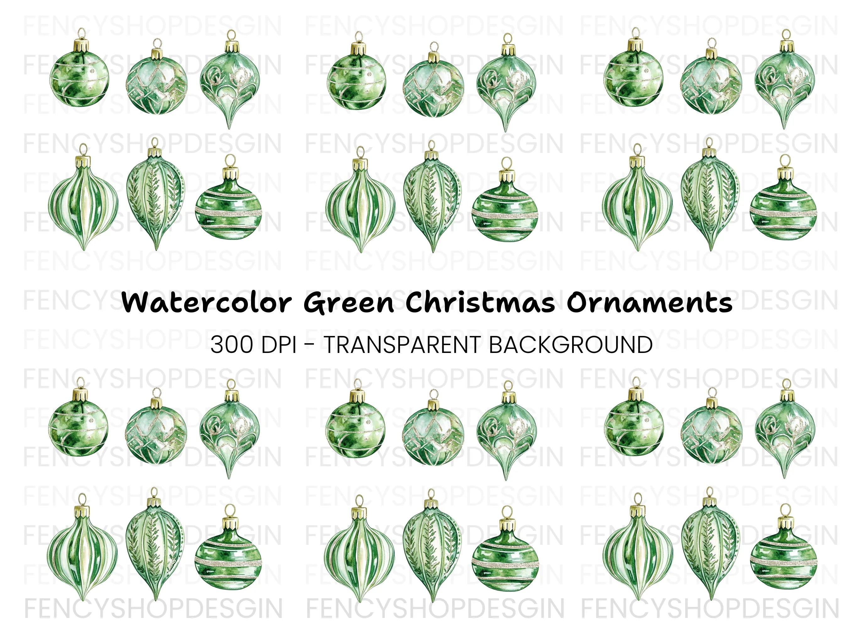 Green Christmas Ornaments Clipart Bundle