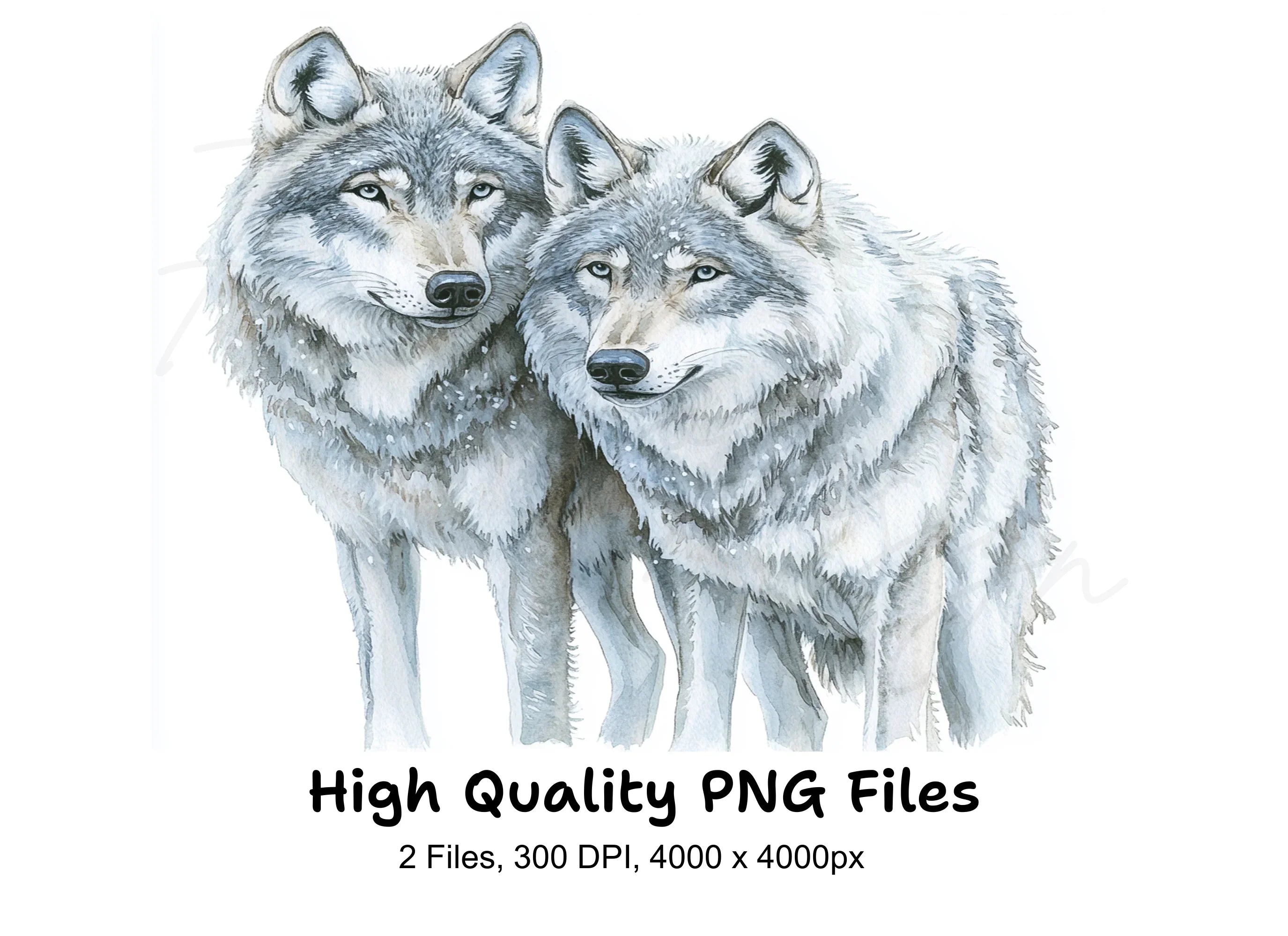 Gray Wolf Couple Clipart Bundle