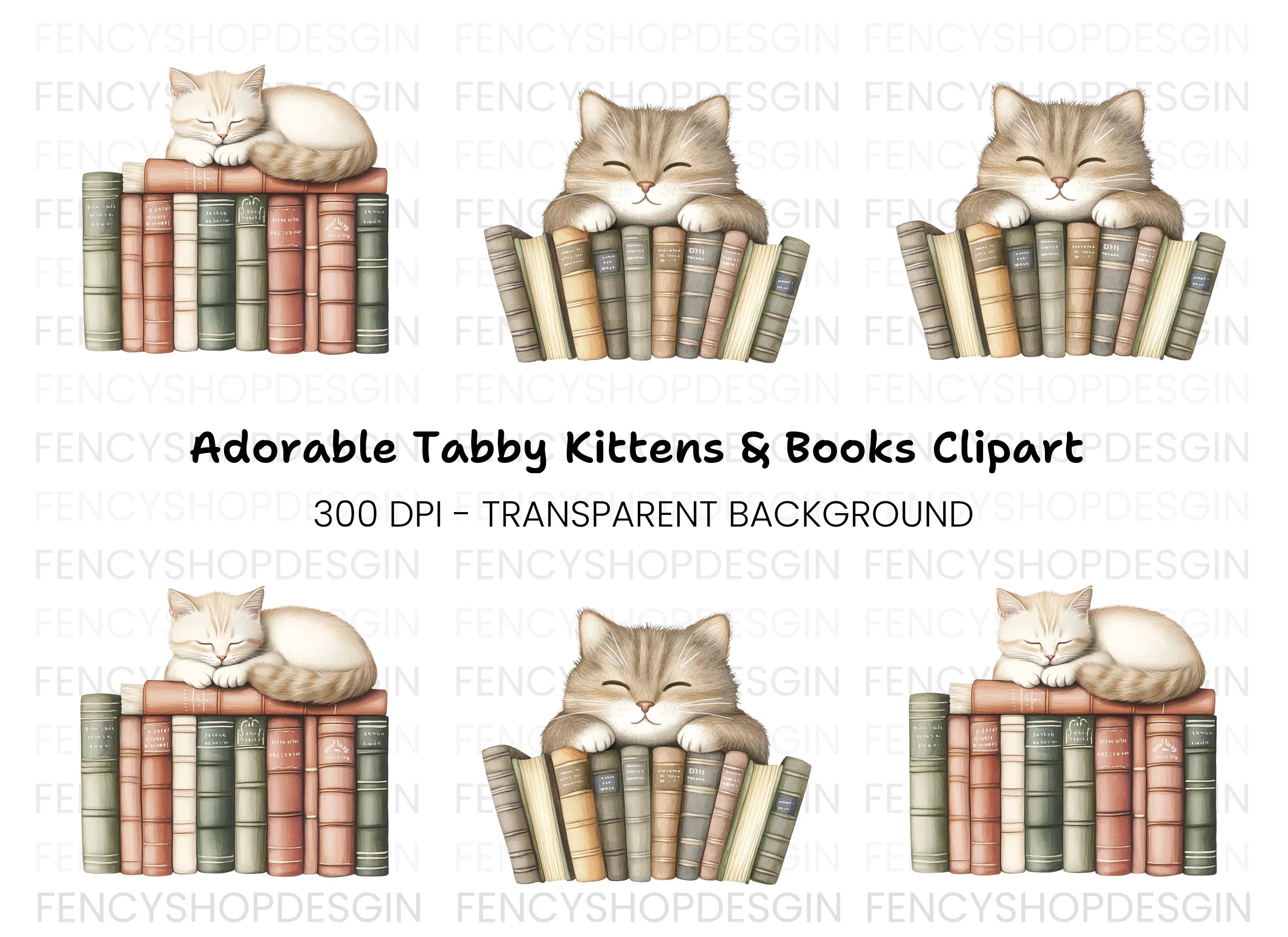 Cute Cats and Books Clipart Bundle