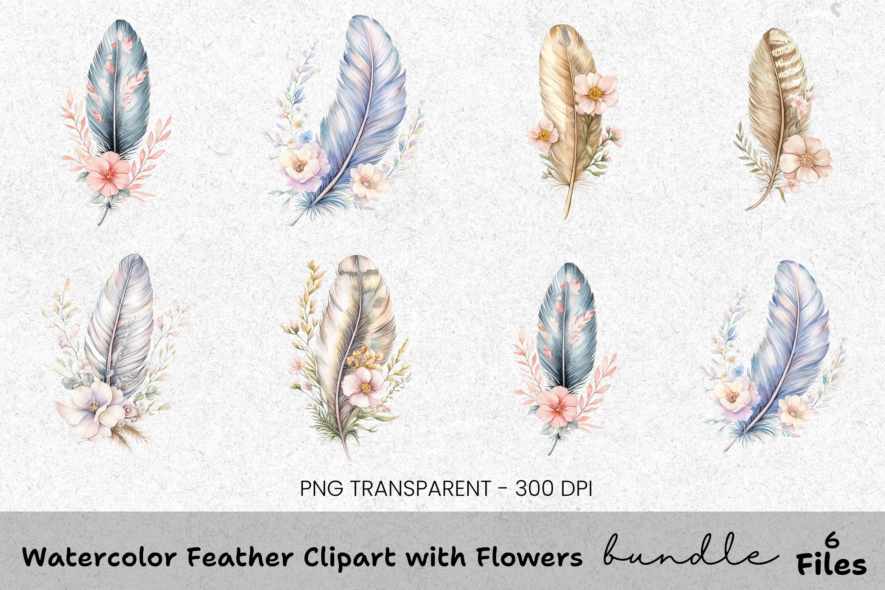 Feather and Flowers Clipart Bundle