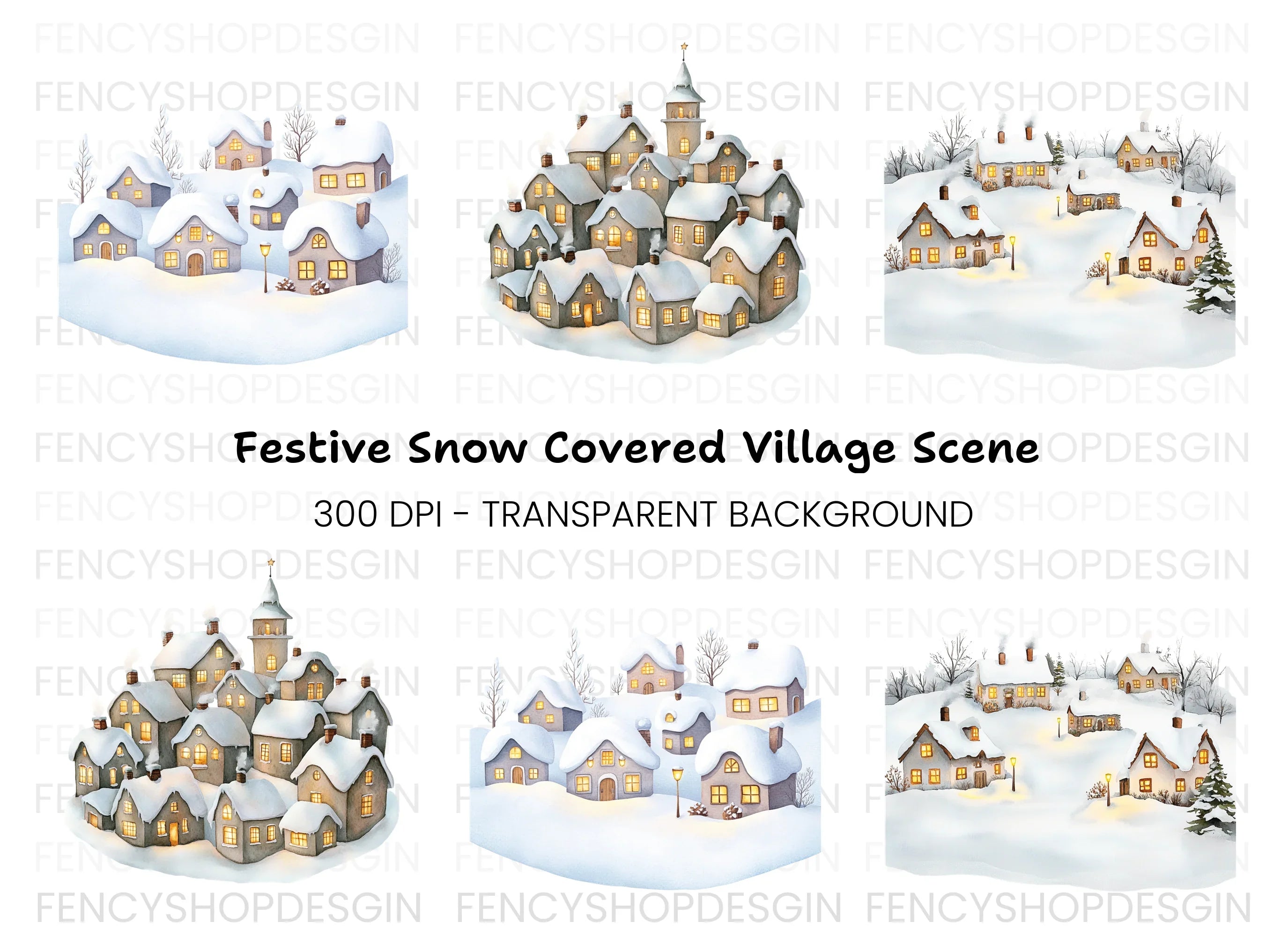 Snowy Christmas Village Clipart Bundle