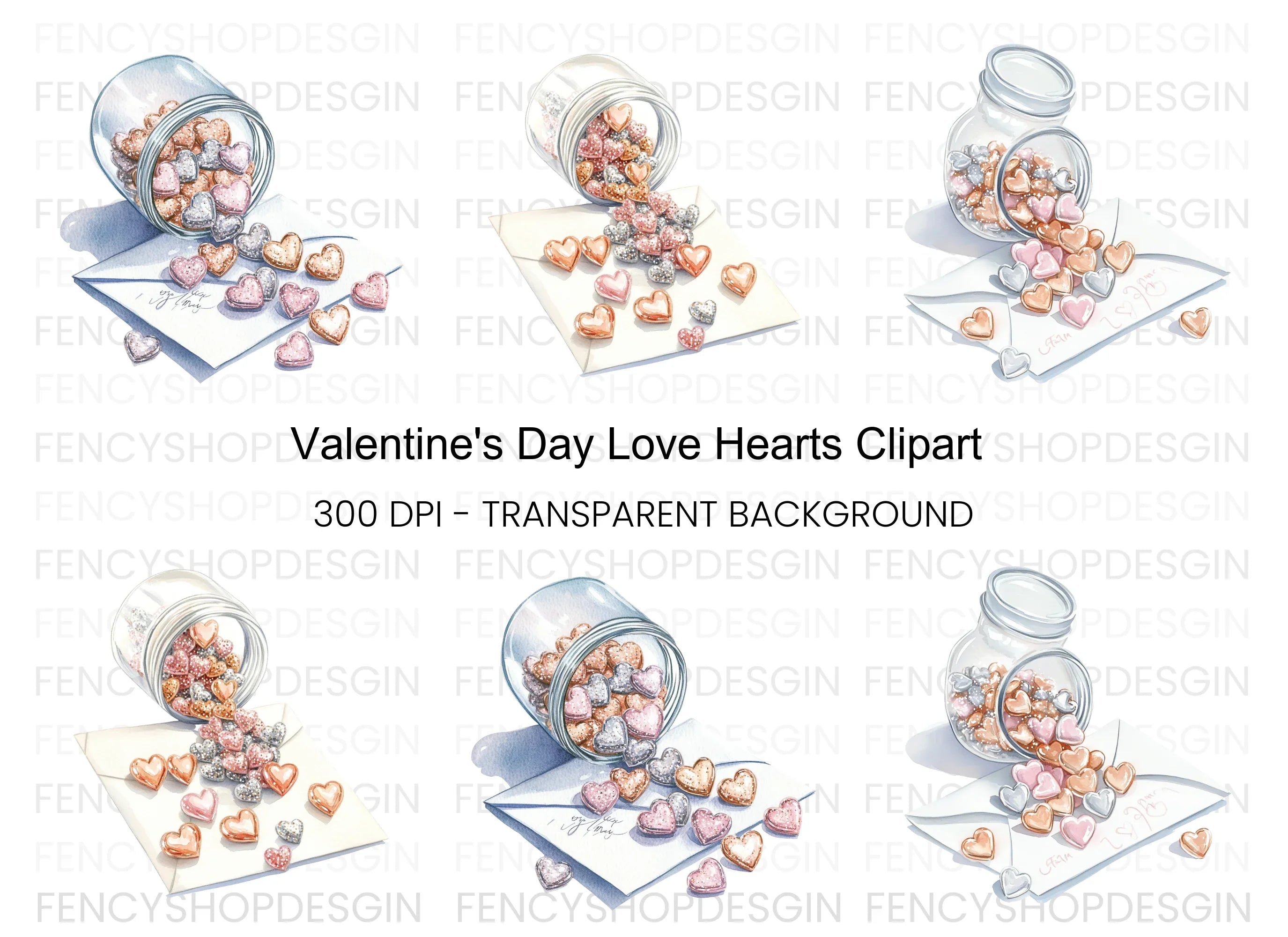 Heart Candy Jar Clipart Bundle