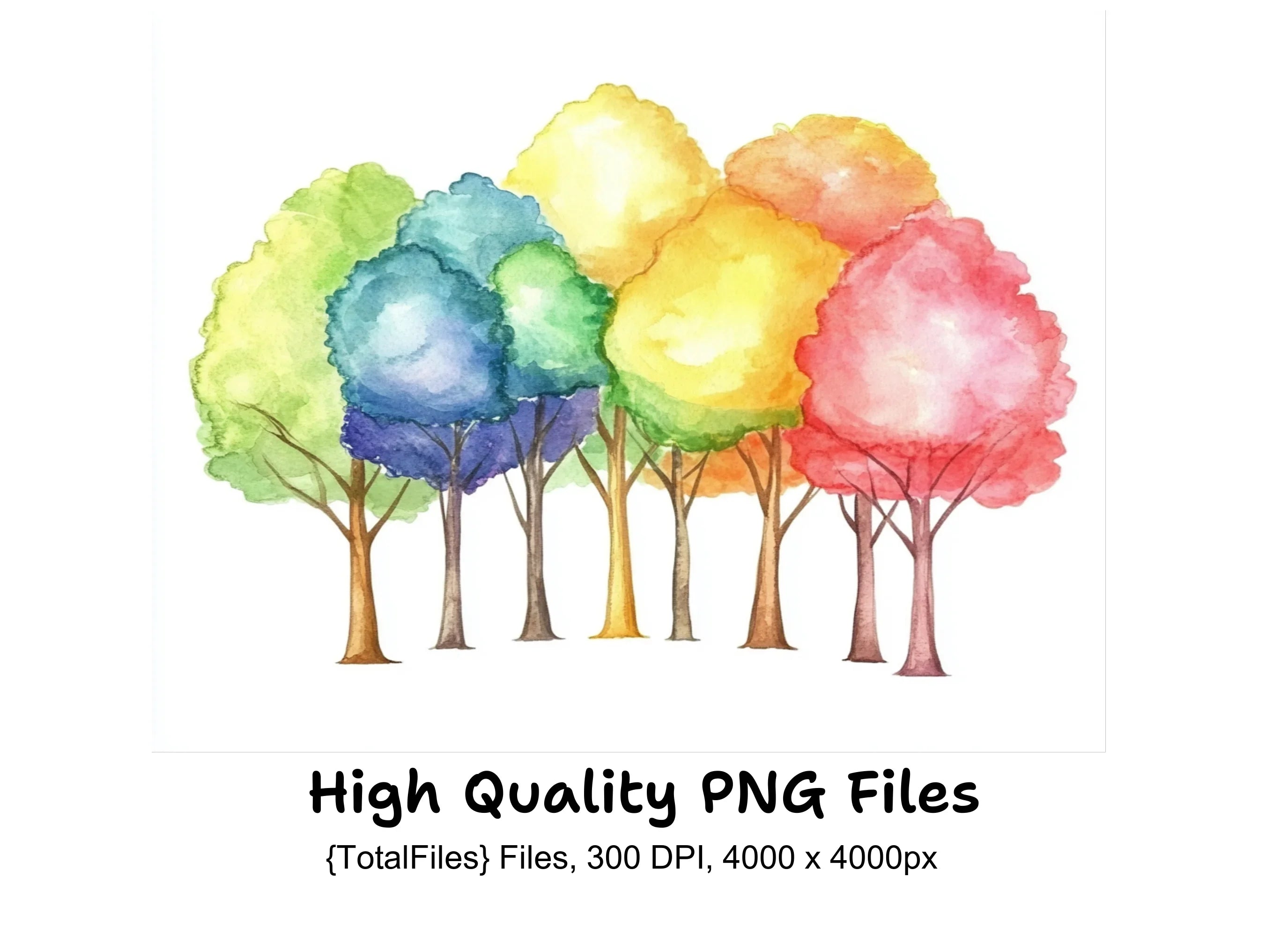 Rainbow Deciduous Tree Clipart Bundle