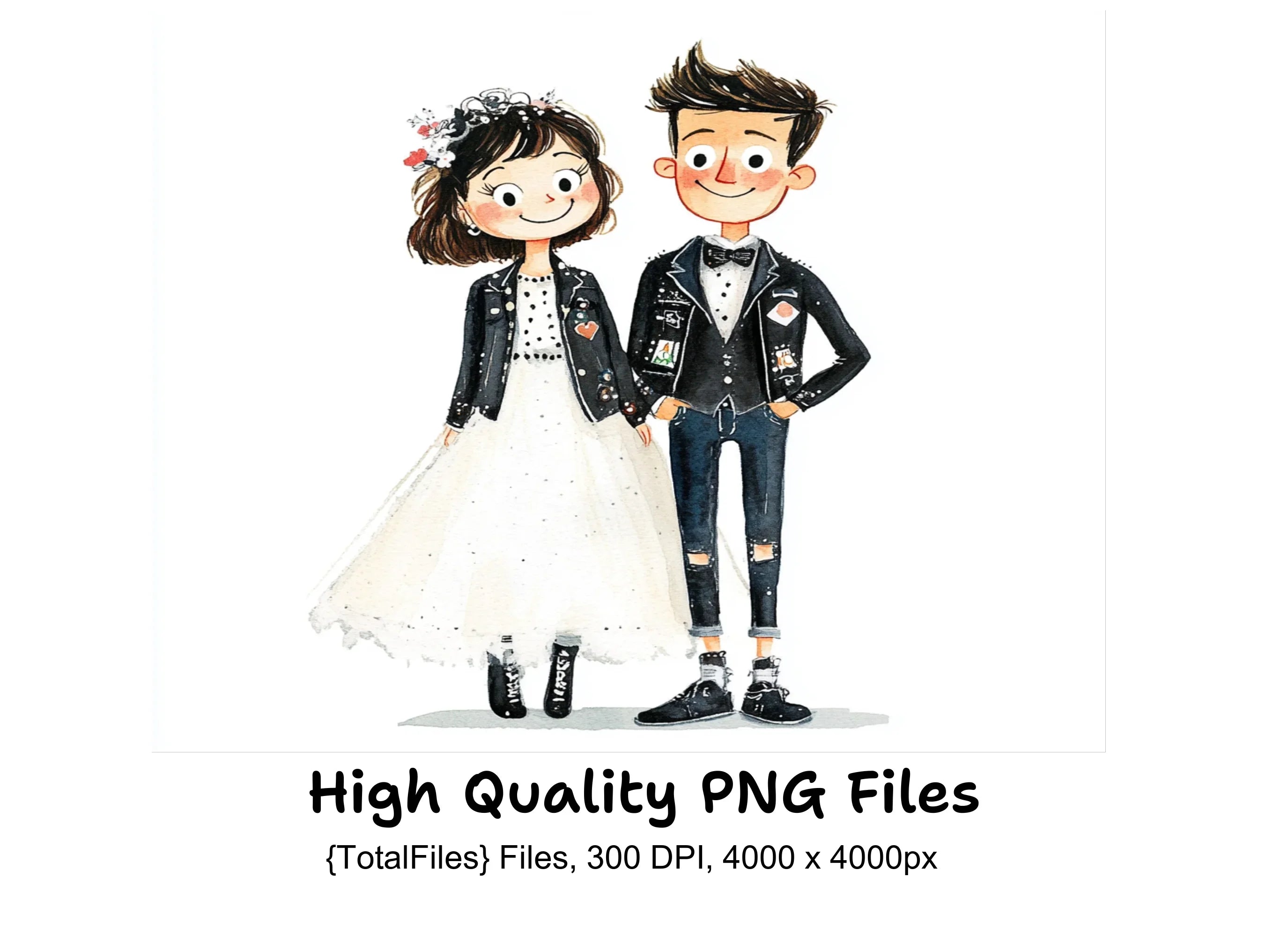 Punk Rock Wedding Illustration Clipart Bundle