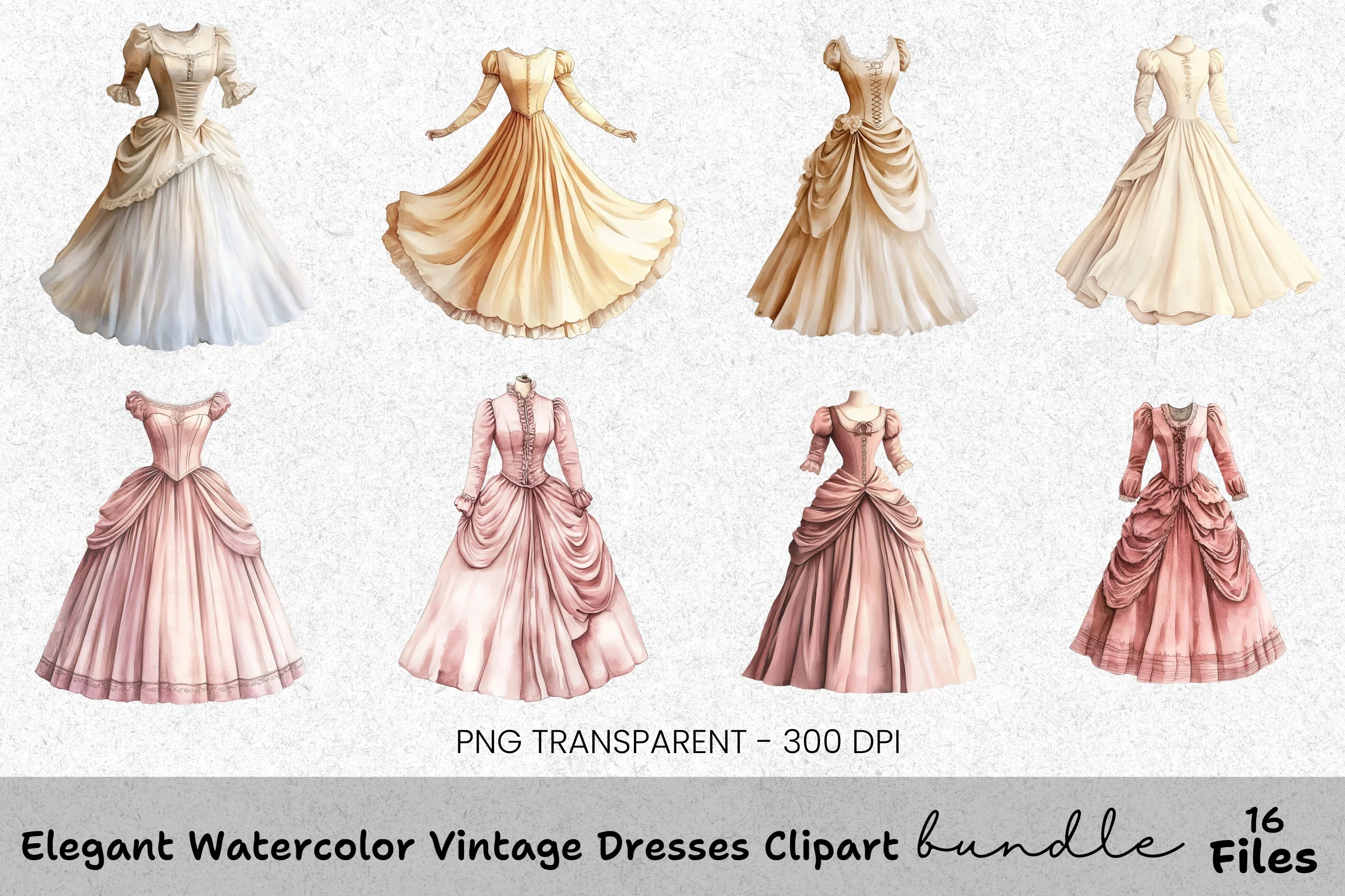 Elegant Vintage Dresses Clipart Bundle