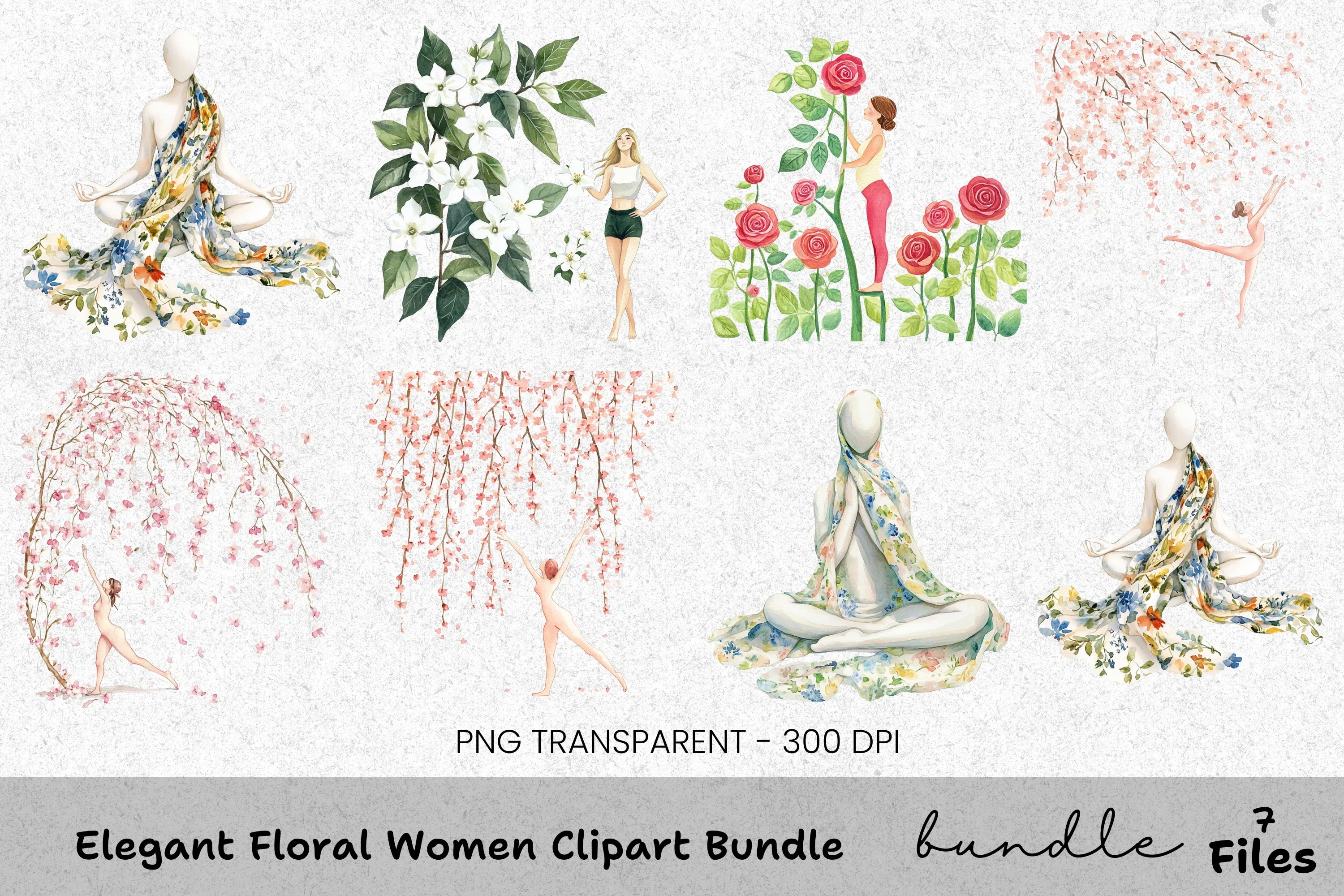 Elegant Floral Women Clipart Bundle