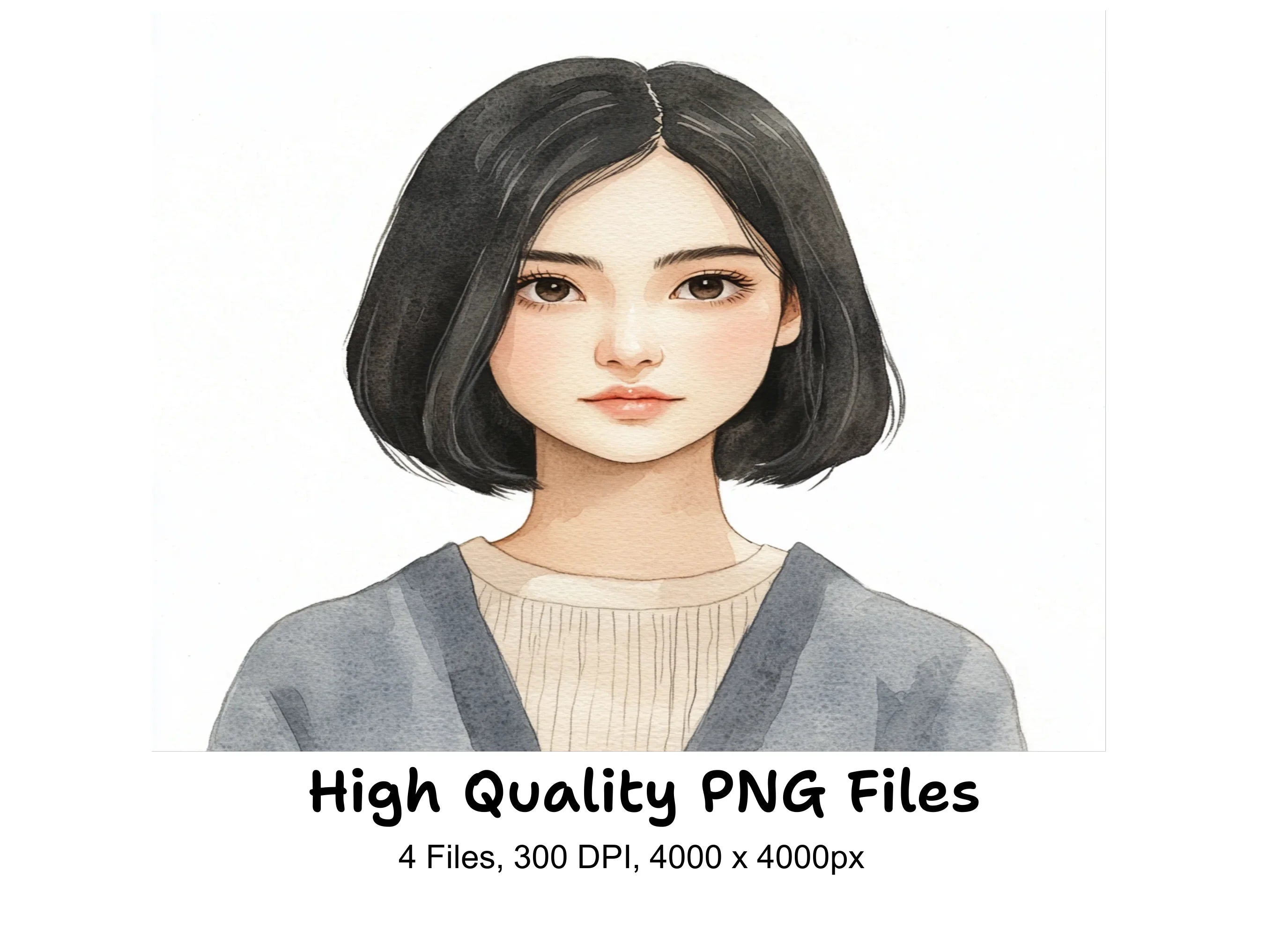 Asian Girl Bob Haircut Clipart Bundle