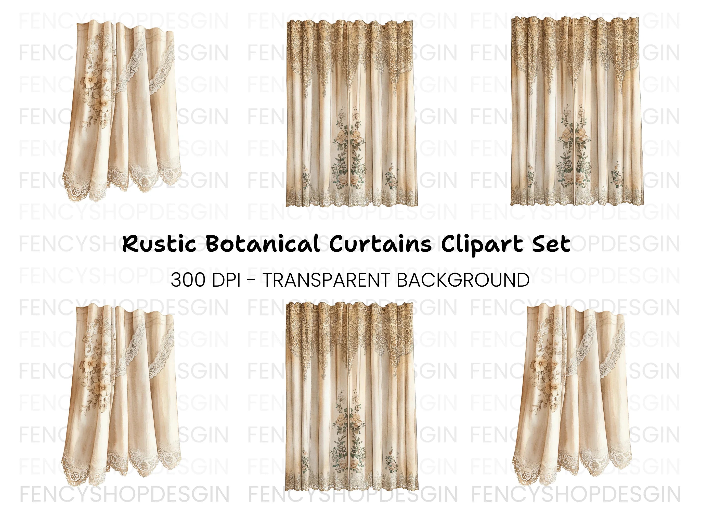 Elegant Lace Curtains Clipart Bundle