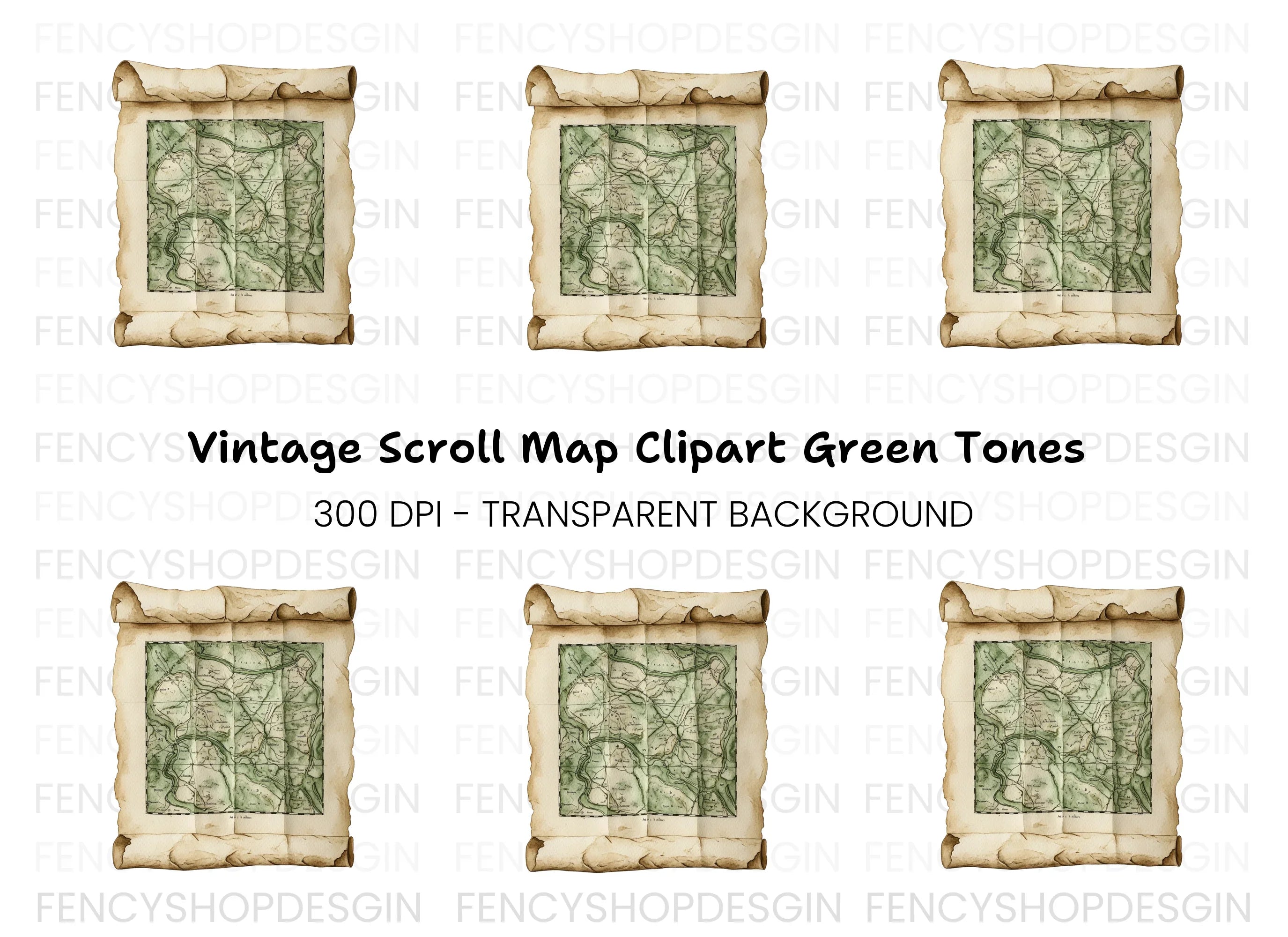 Vintage Rolled Map Clipart Bundle