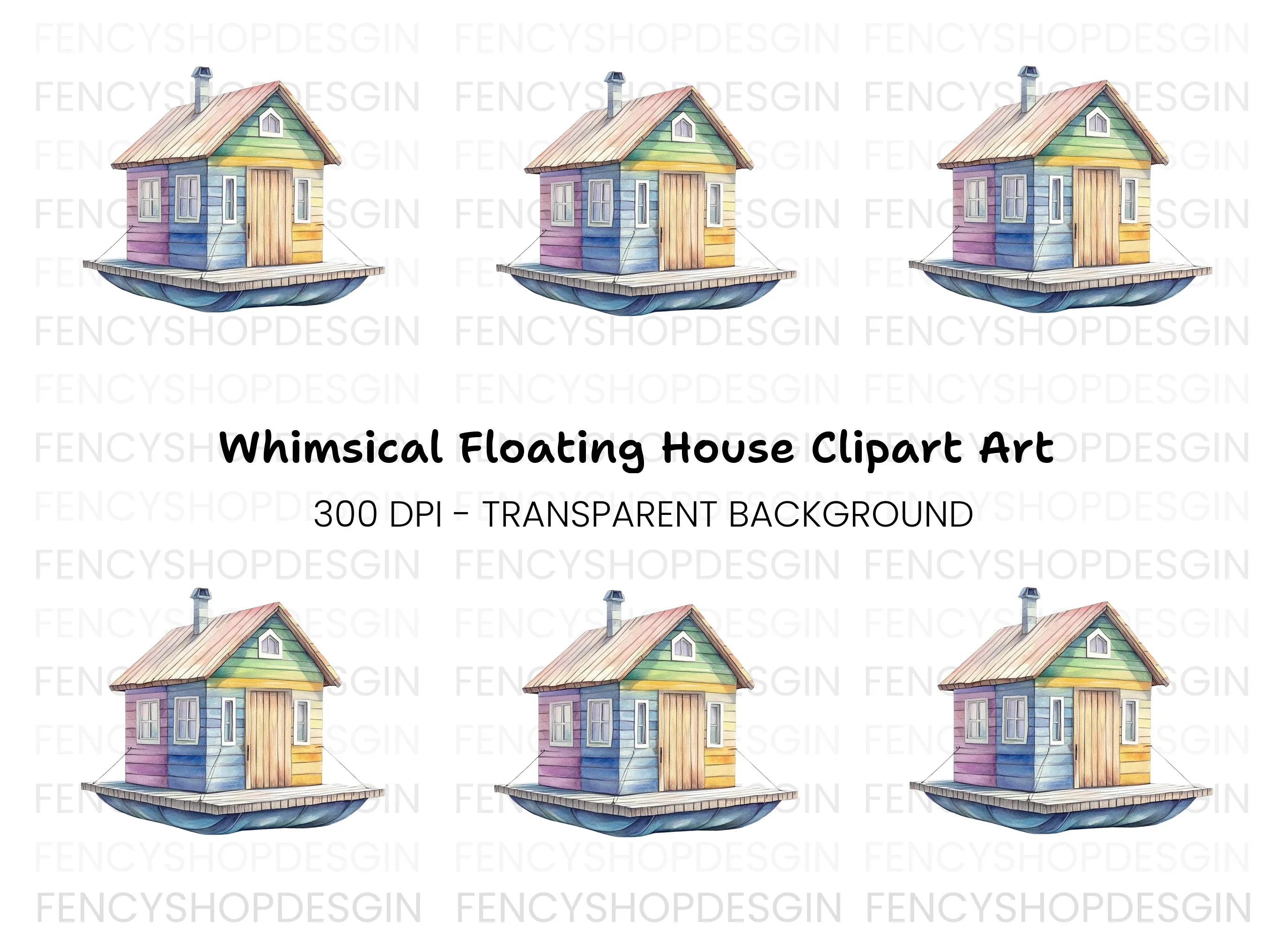 Colorful Floating House Clipart Bundle