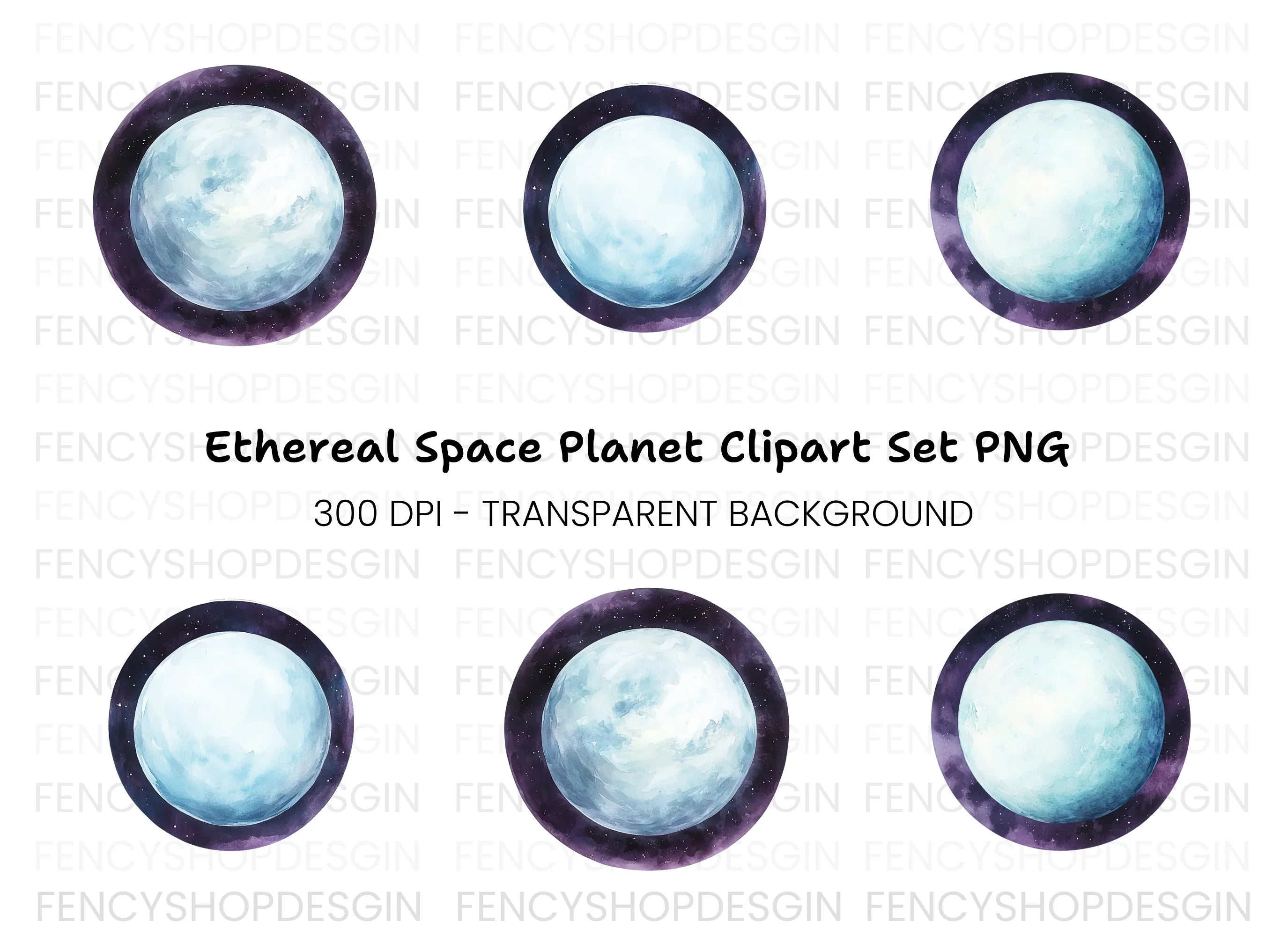 Blue Planets Clipart Bundle