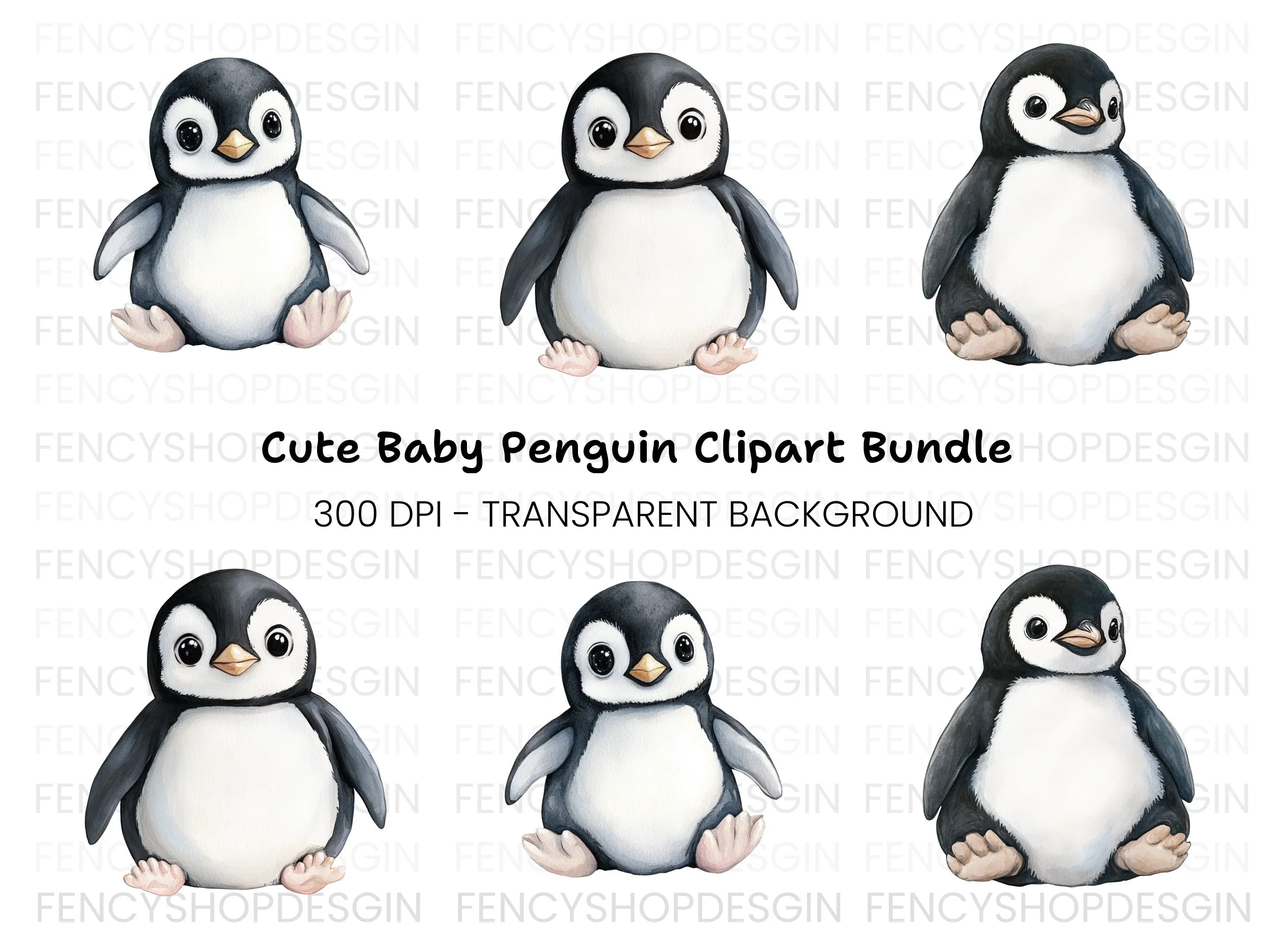 Cute Baby Penguin Clipart Bundle