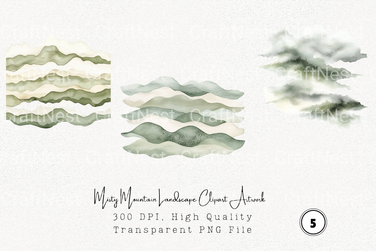 Misty Mountain Landscape Artwork Clipart Bundle