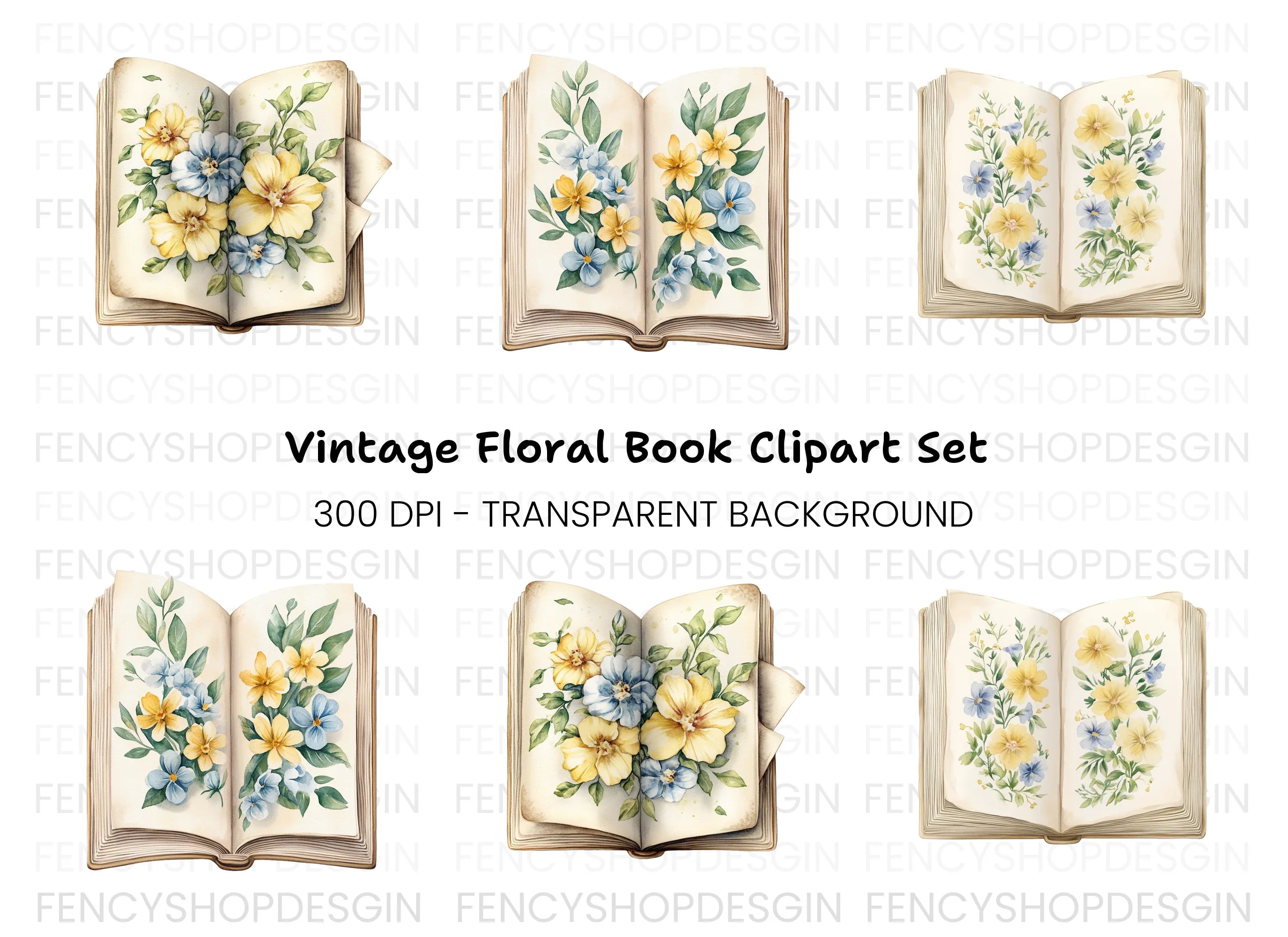 Floral Books Clipart Bundle