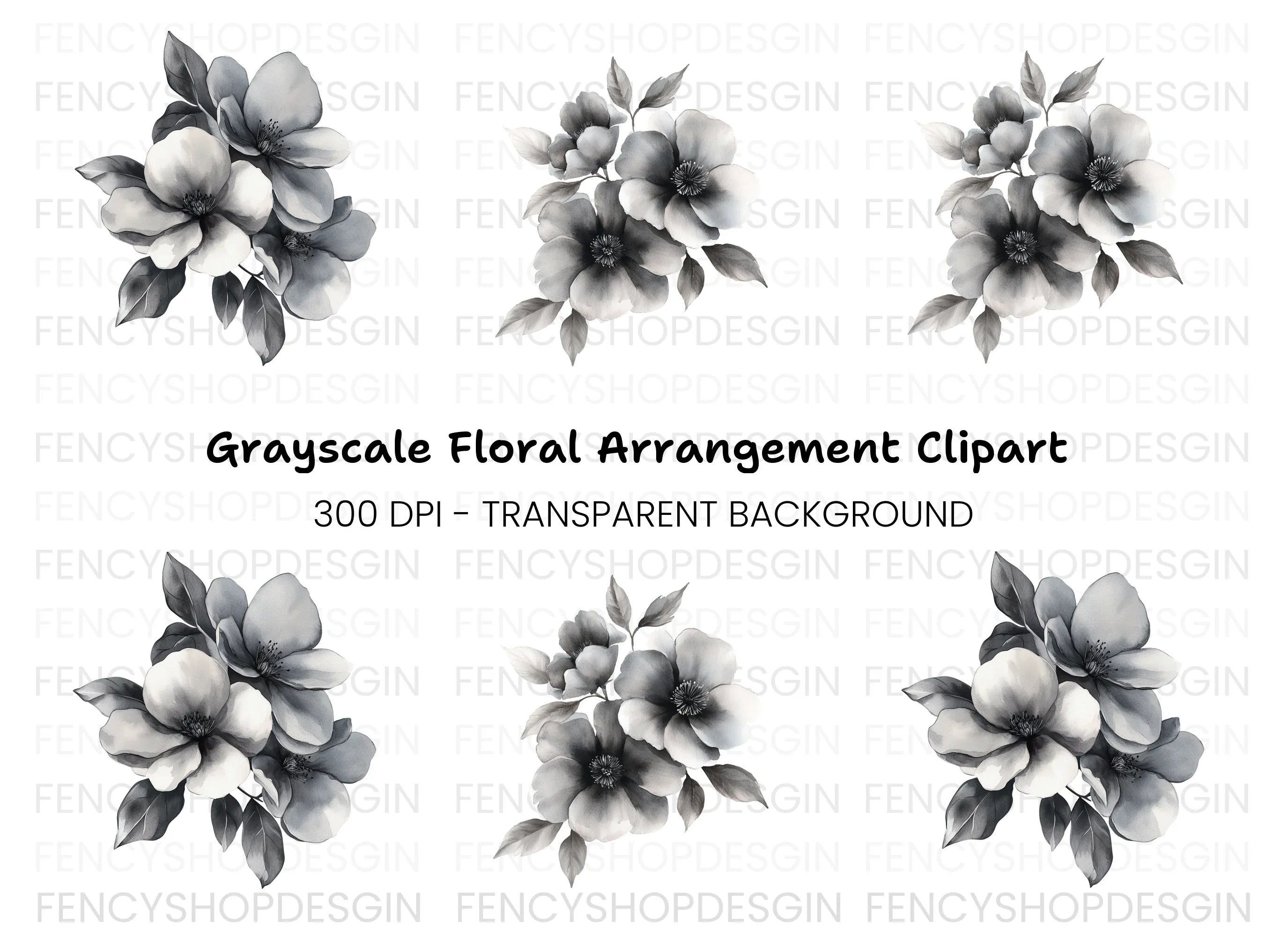 Elegant Black and White Floral Clipart Bundle