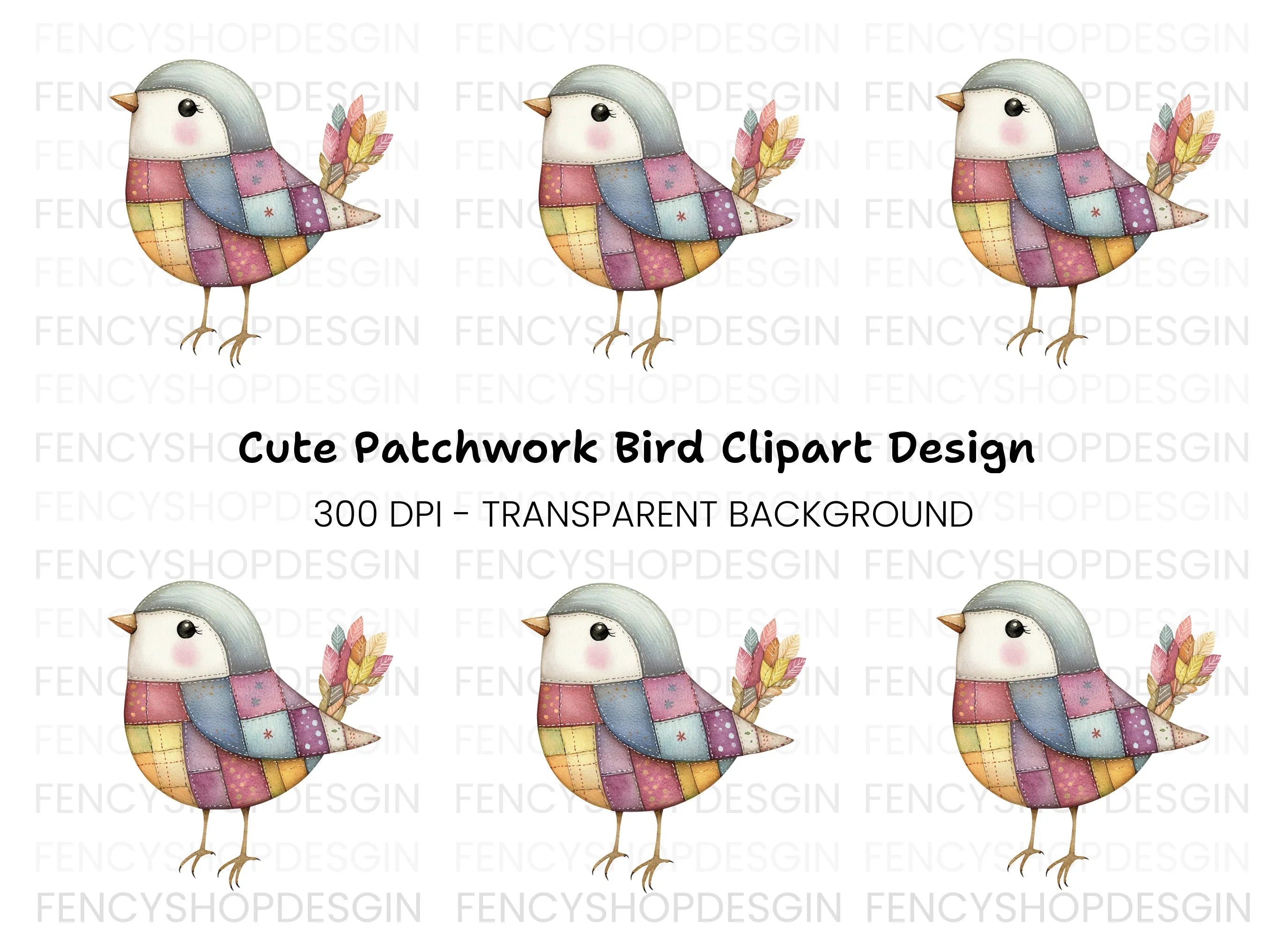 Cute Patchwork Bird Clipart Bundle