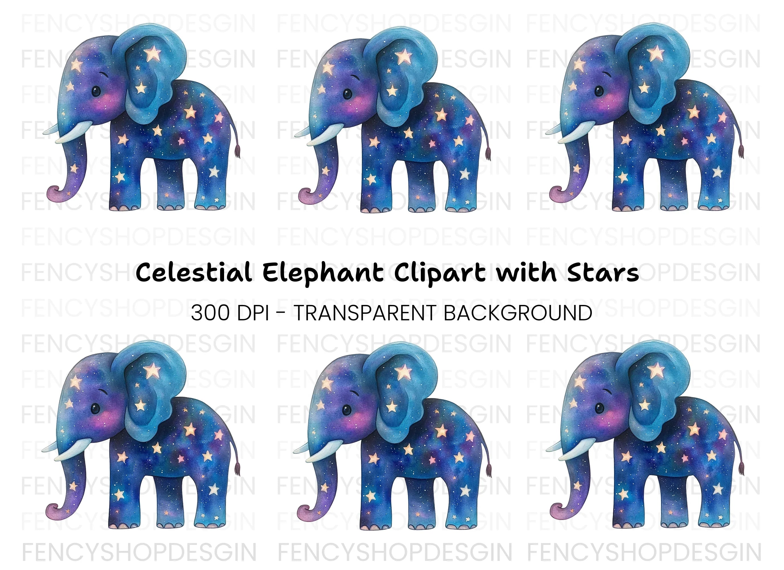 Starry Night Elephant Clipart Bundle