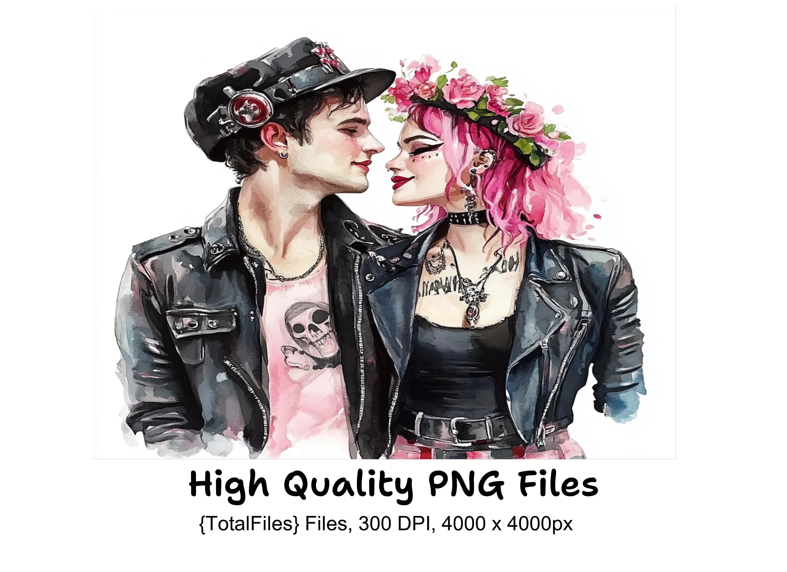 Edgy Punk Couple in Love Clipart Bundle