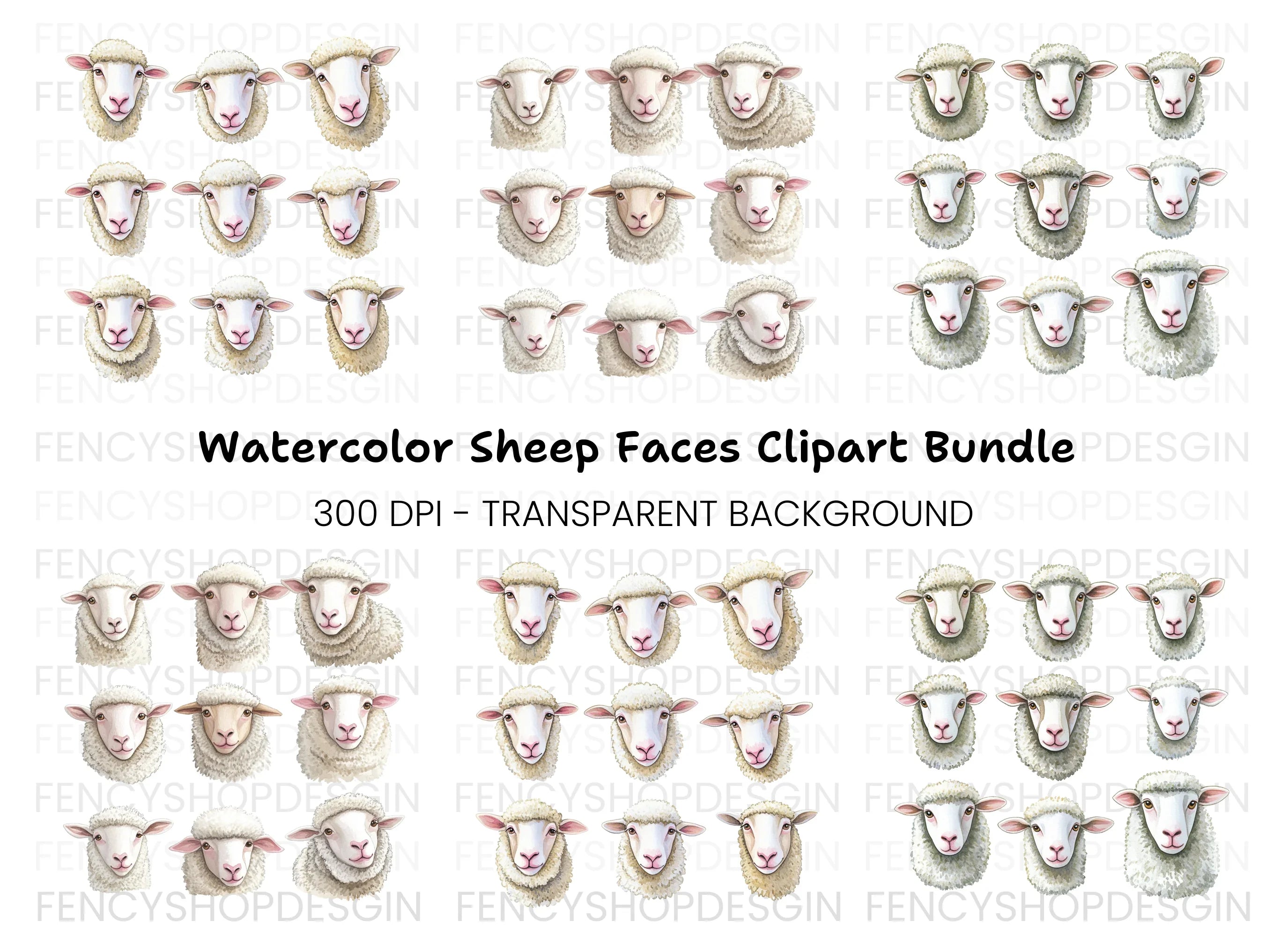 Adorable Sheep Faces Clipart Bundle