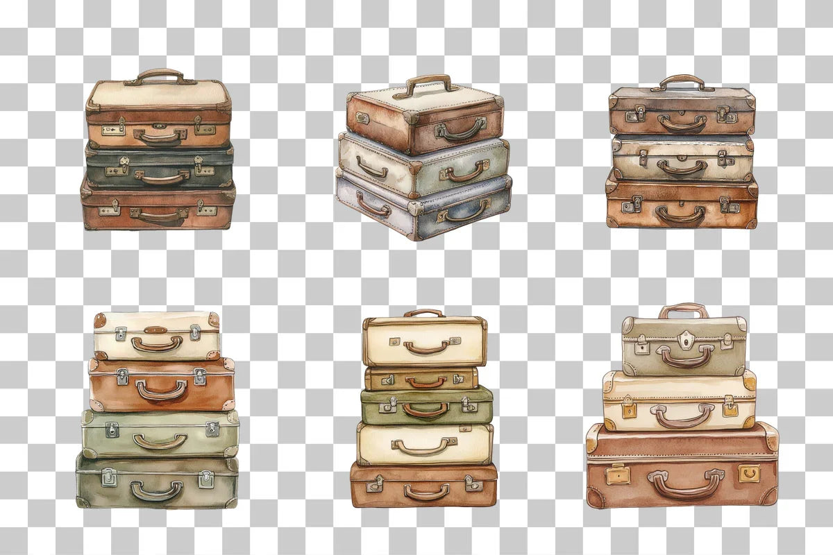 Stacked Vintage Suitcases Clipart Bundle - CraftNest - Digital Crafting and Art