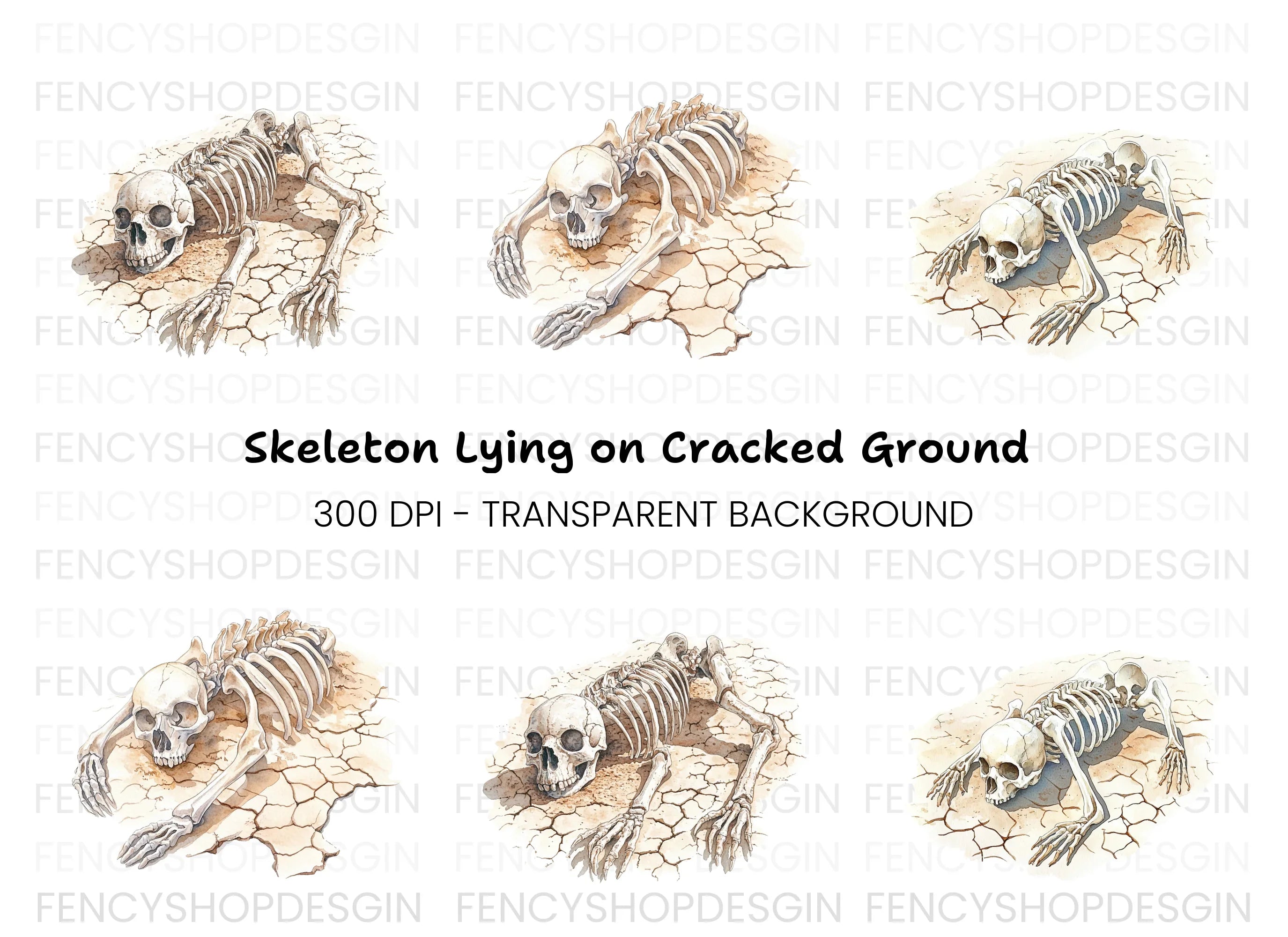 Skeletons on Cracked Earth Clipart Bundle