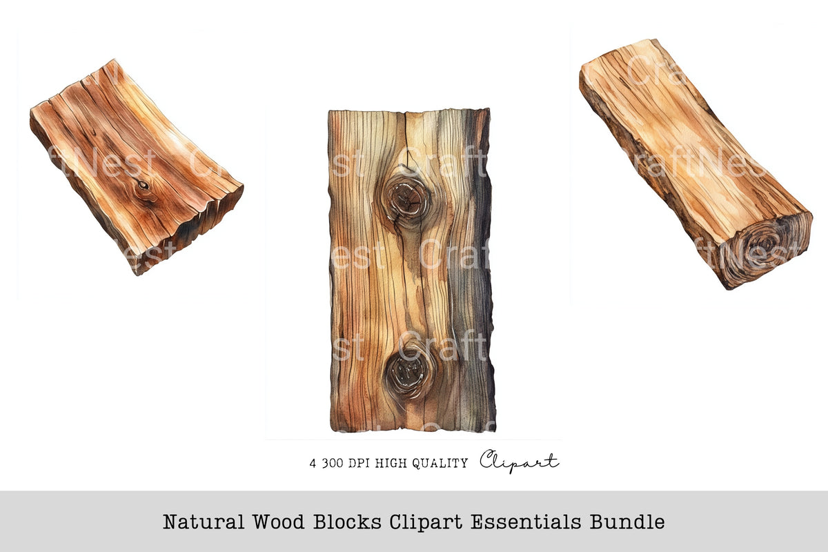 Natural Wood Blocks Essentials Clipart Bundle