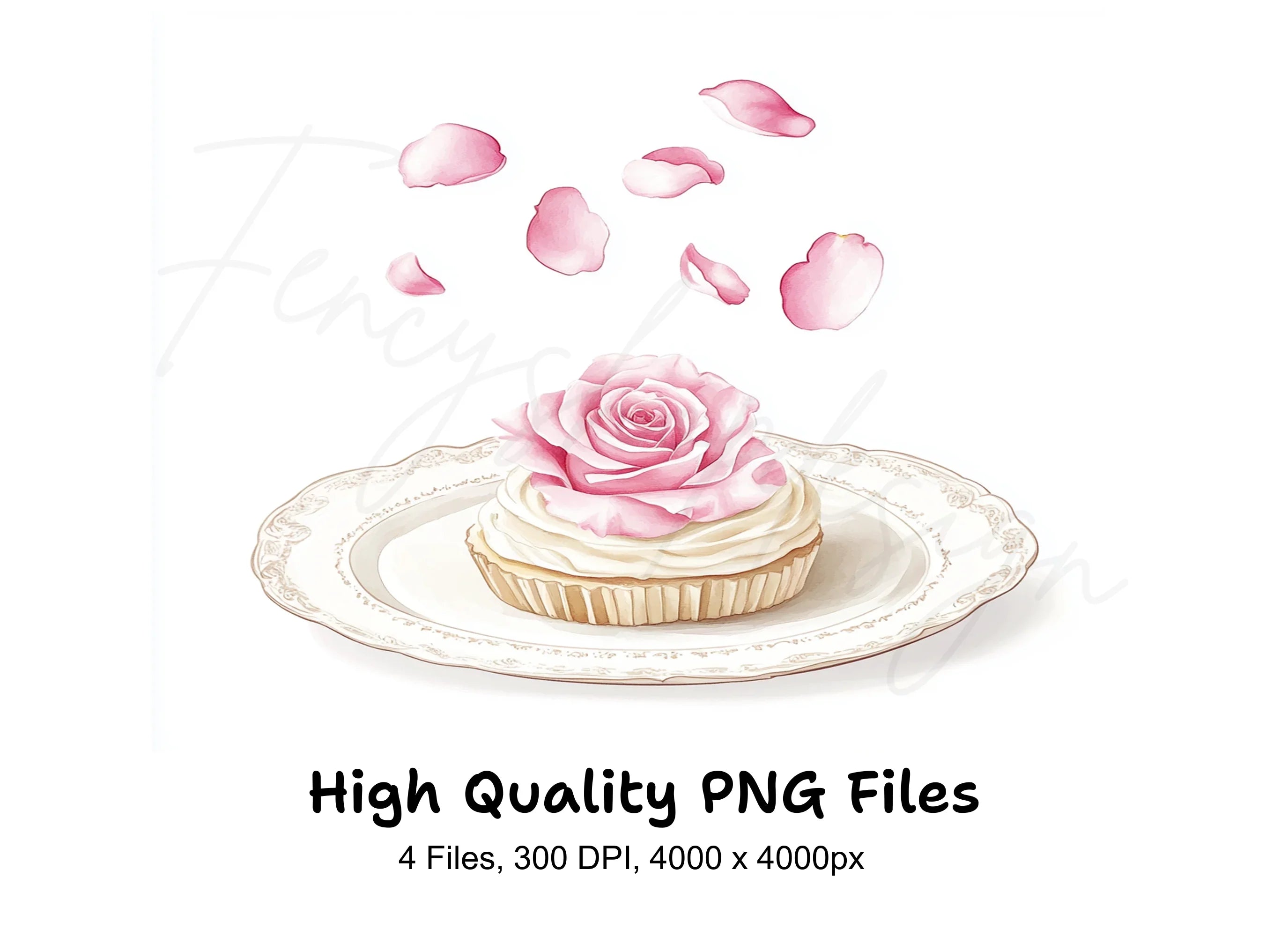 Romantic Rose Cupcake Clipart Bundle