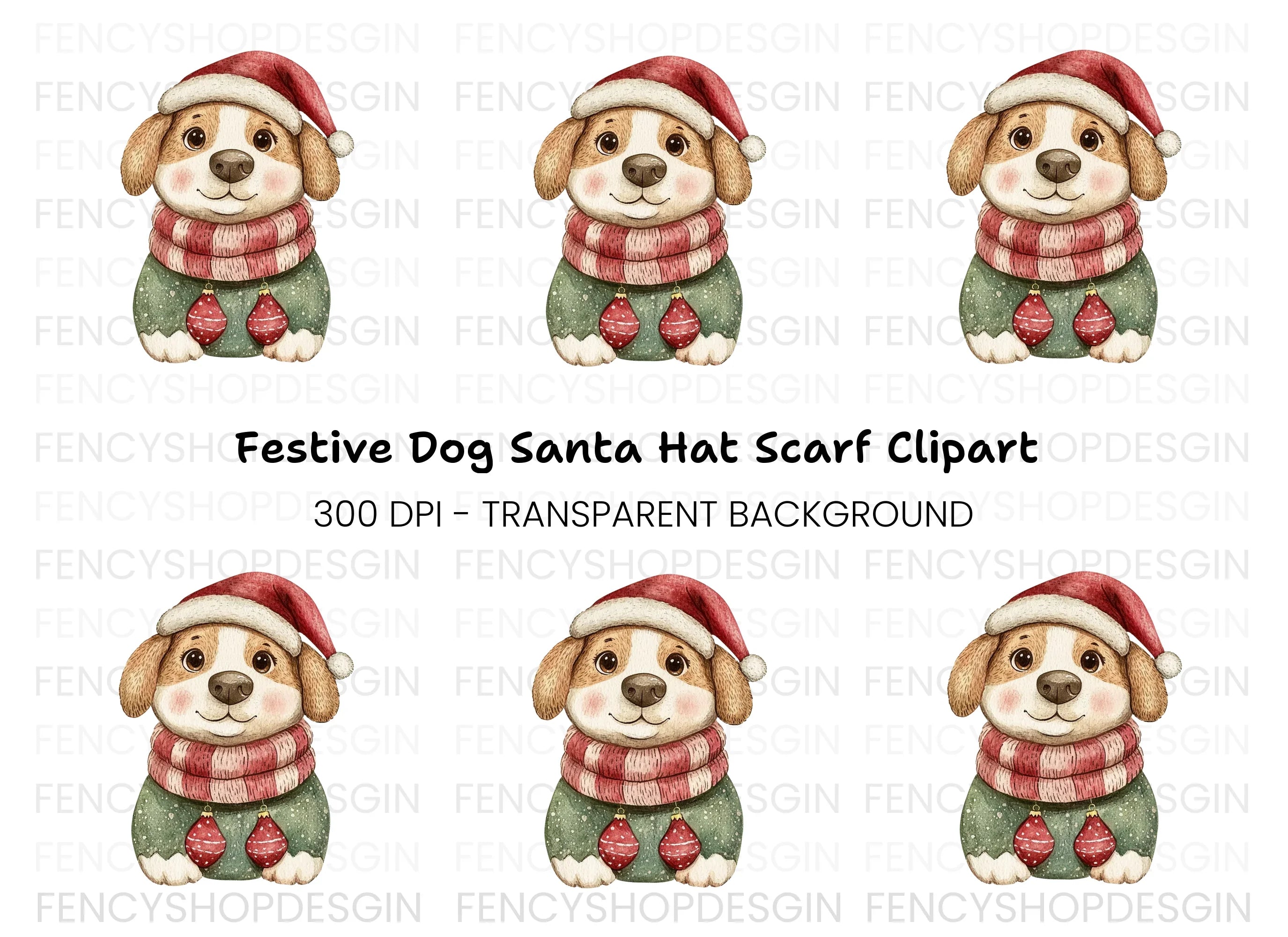 Cute Christmas Puppy Clipart Bundle