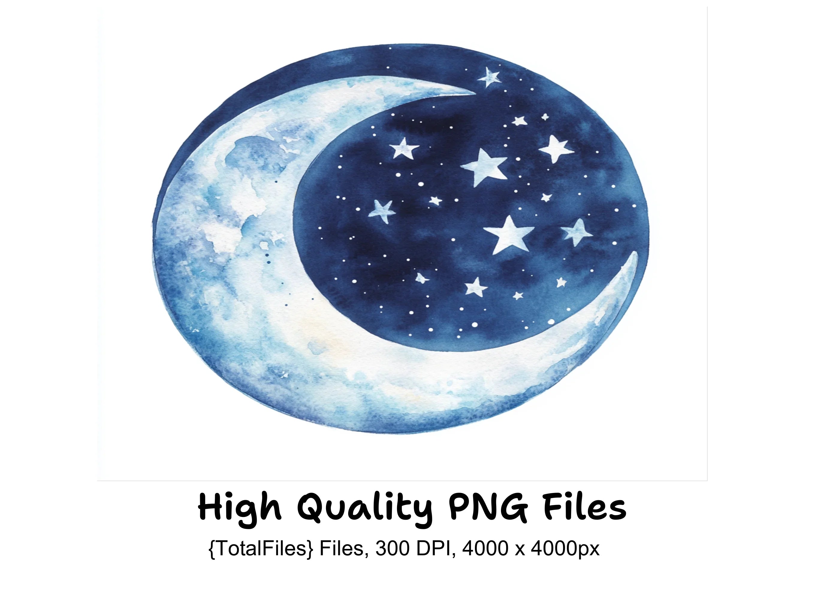 Blue Crescent Moon Stars Clipart Bundle