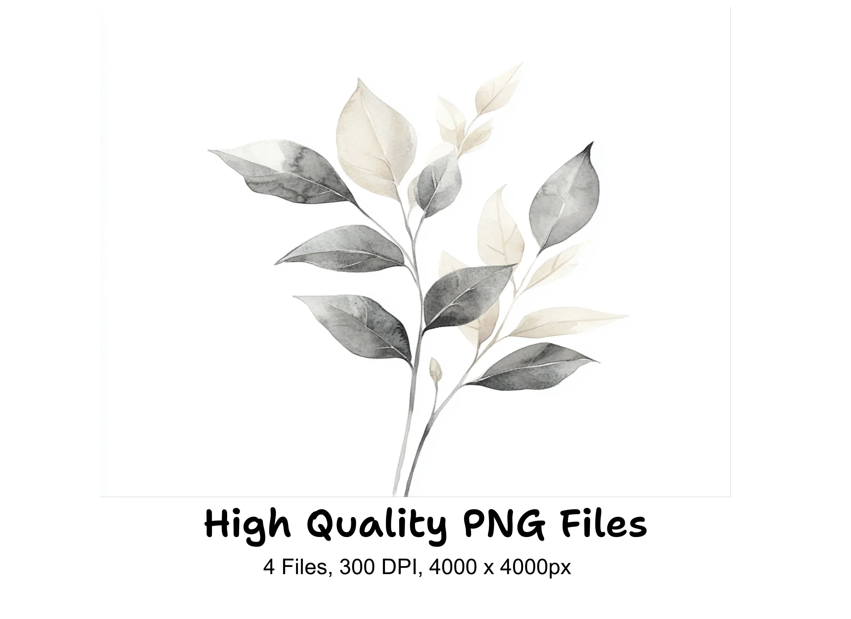 Elegant Gray Leafy Branch Clipart Bundle