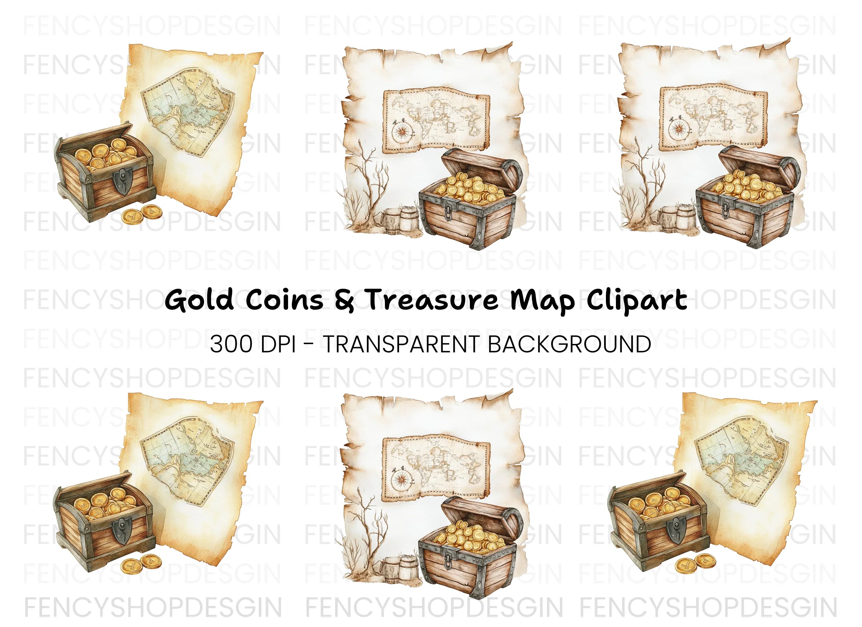 Treasure Map and Chest Clipart Bundle