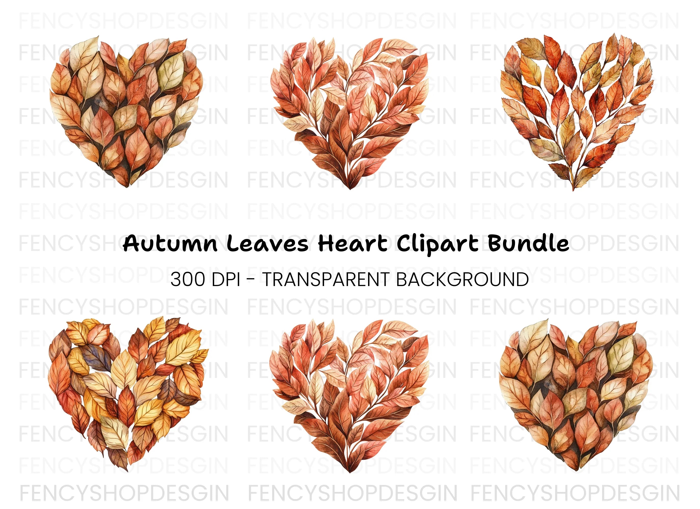 Autumn Leaves Heart Clipart Bundle
