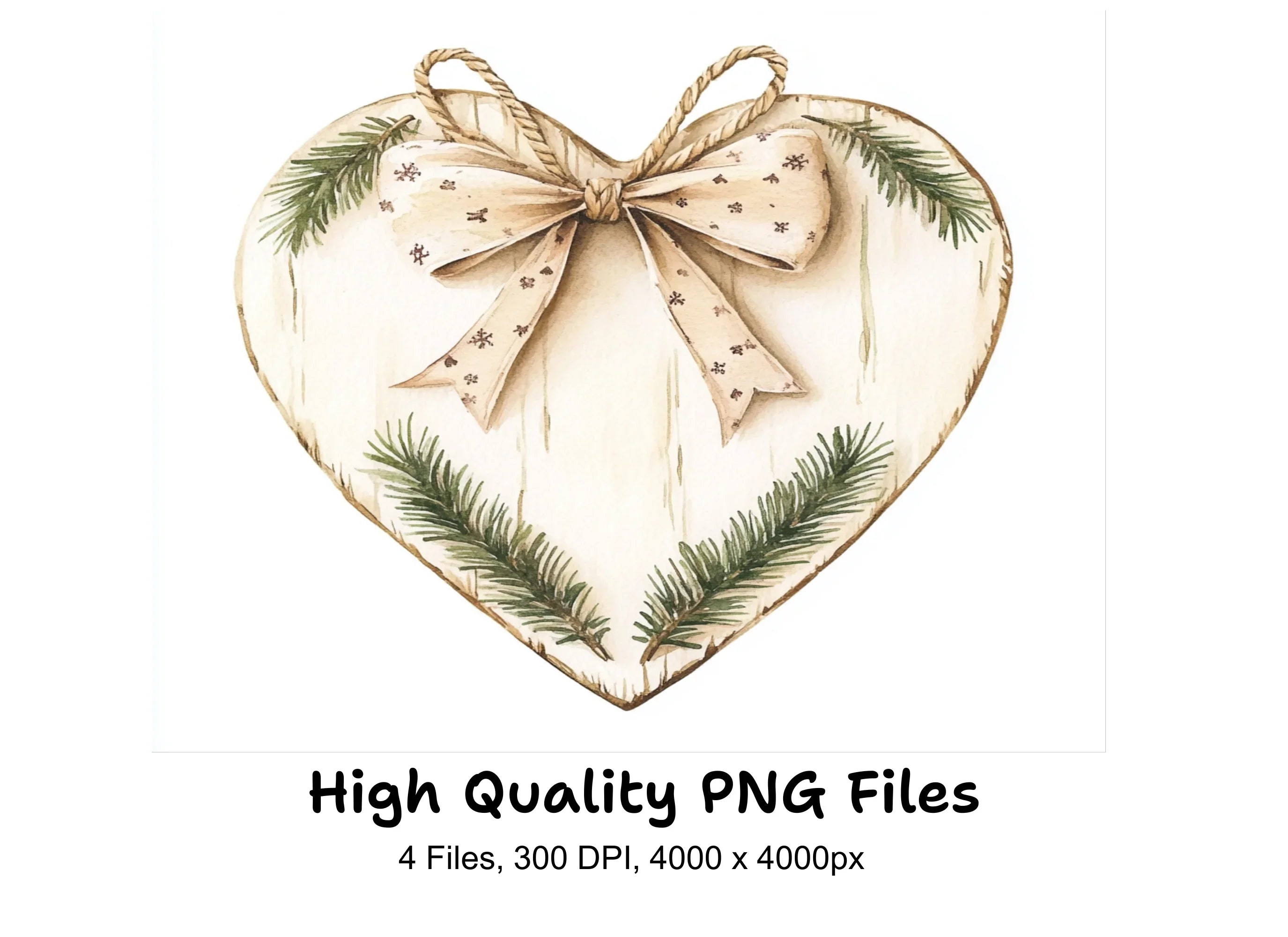 Rustic Christmas Heart Ornaments Clipart Bundle