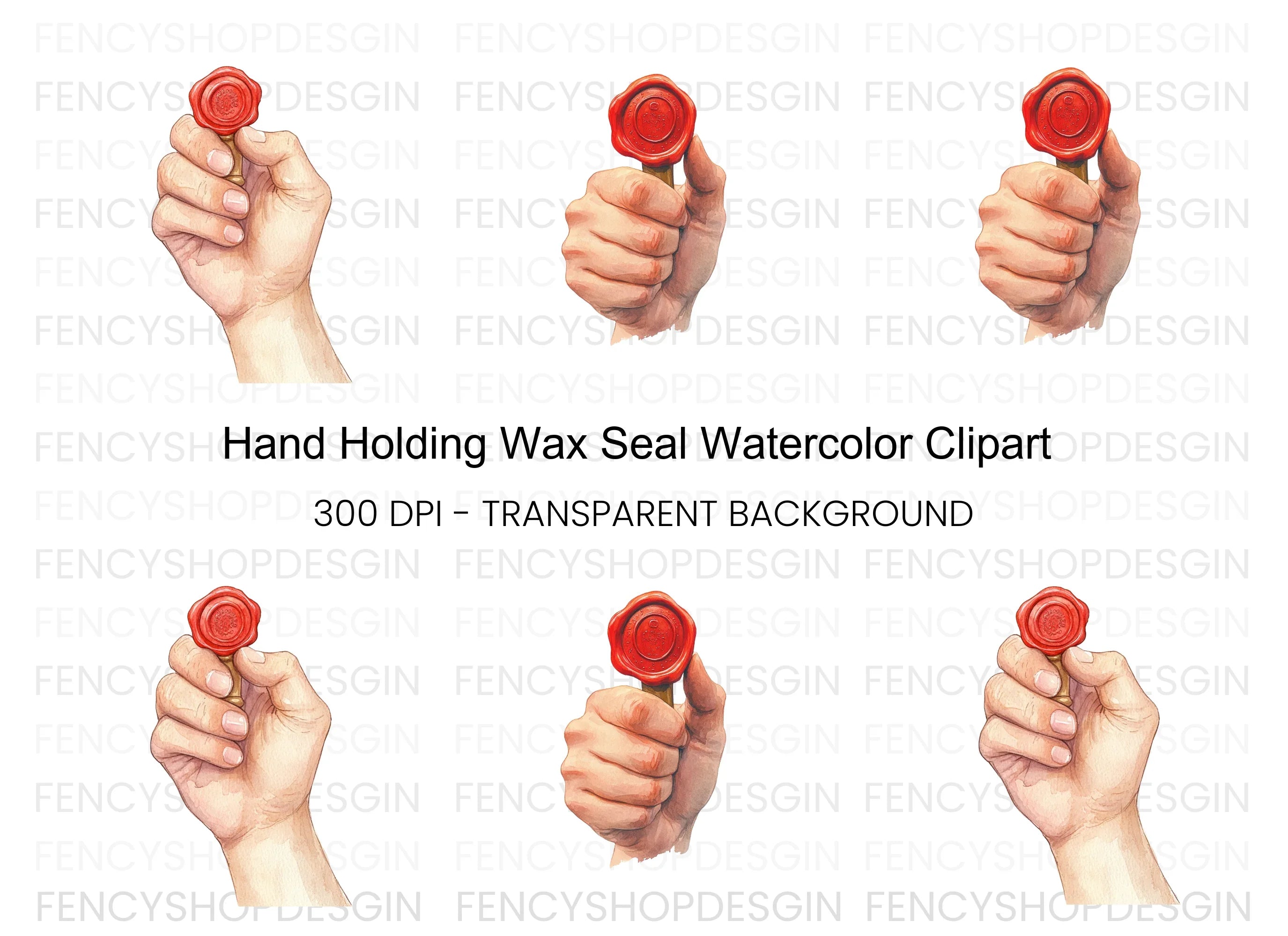Hand Holding Wax Seal Clipart Bundle