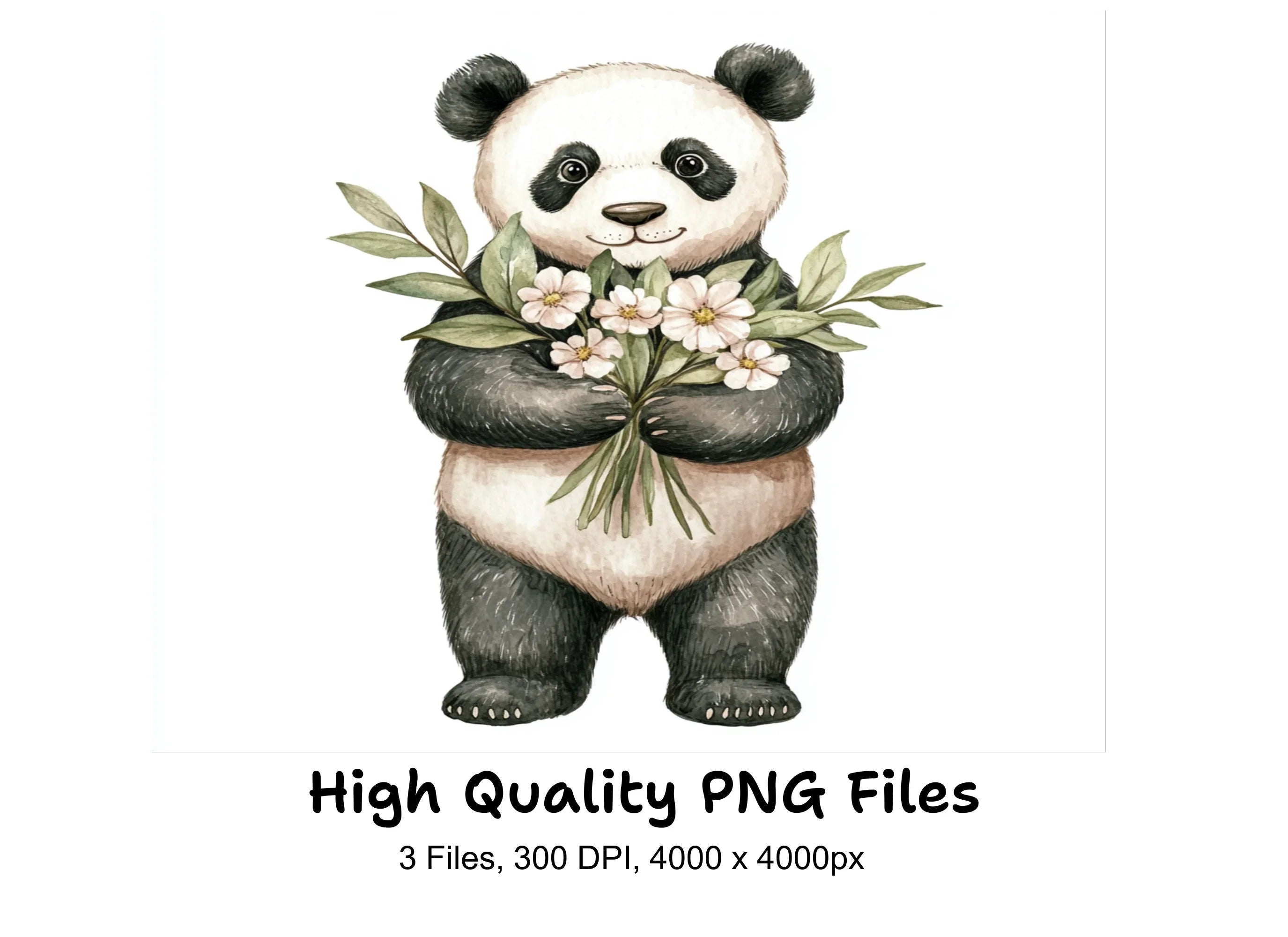Cute Panda with Flowers Clipart Bundle