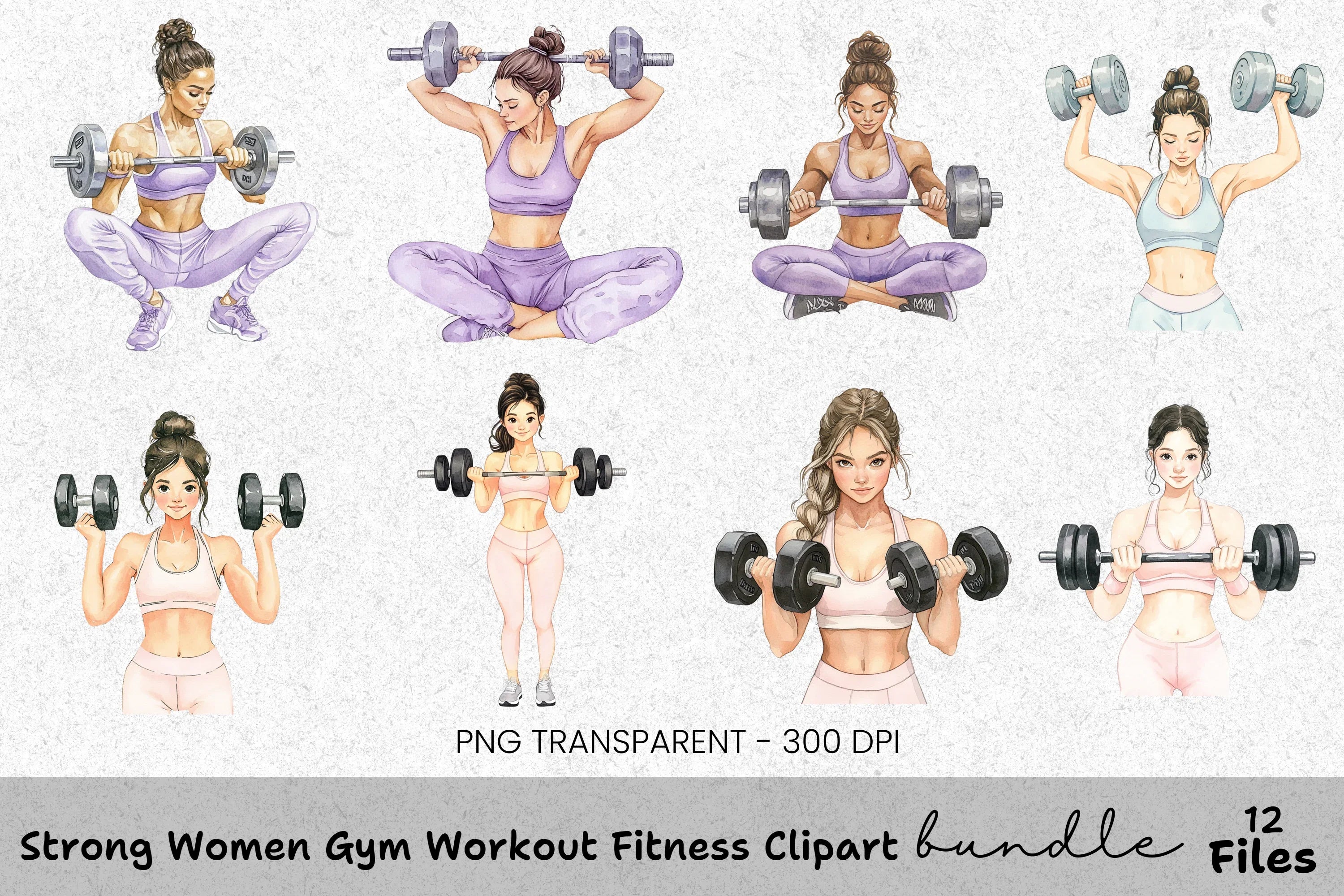 Strong Women Gym Workout Fitness Clipart Bundle