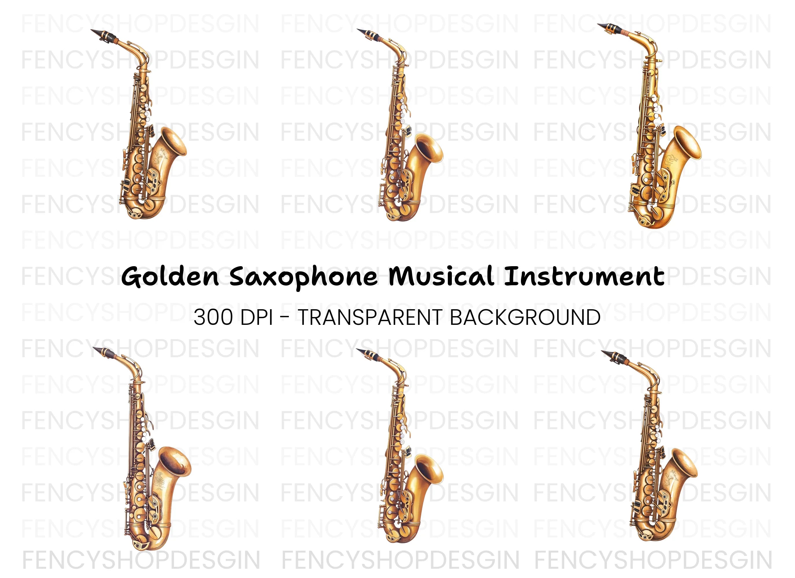 Golden Saxophone Musical Instrument Clipart Bundle