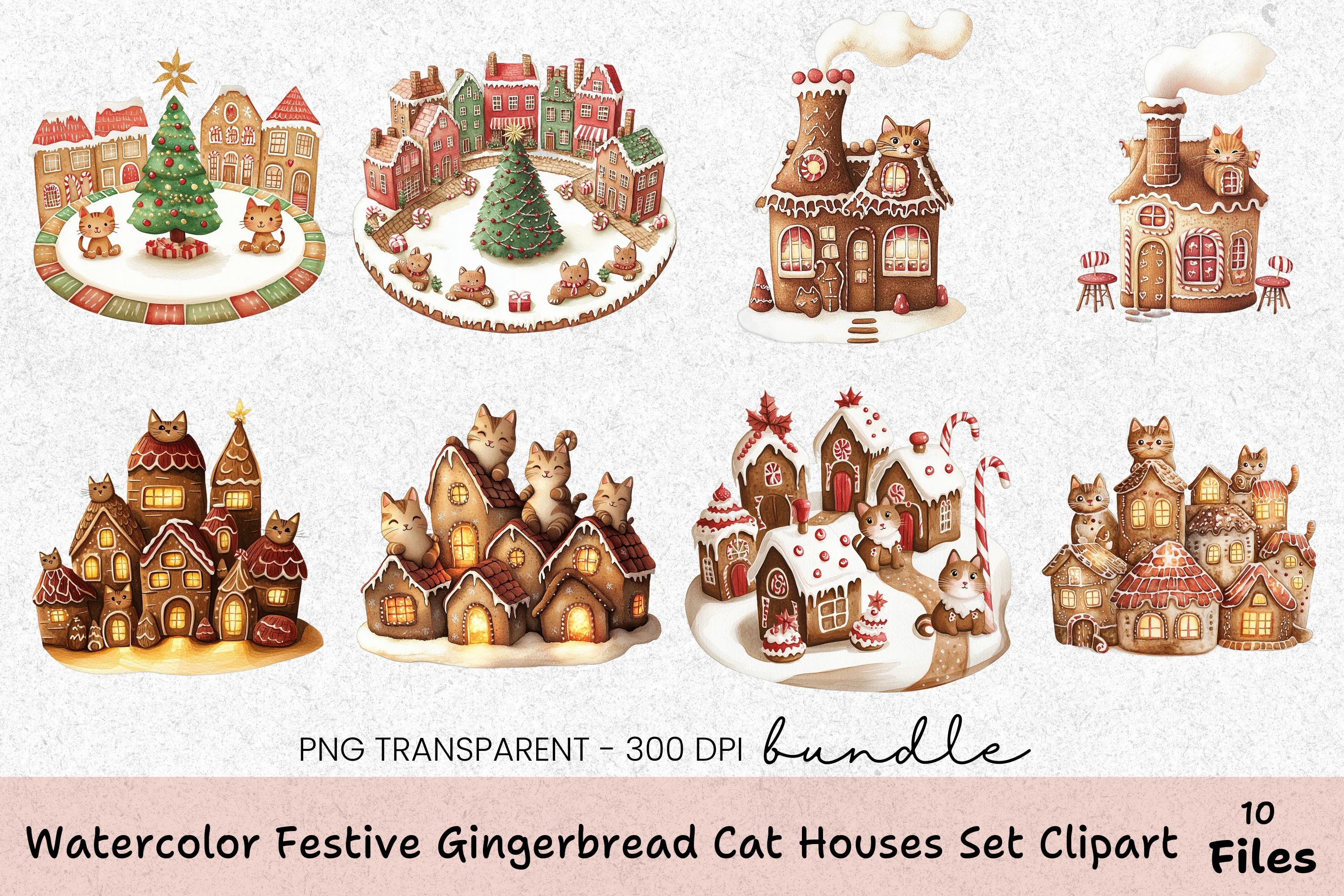 Festive Gingerbread Cat Houses Clipart Bundle - CraftNest - Digital Crafting and Art