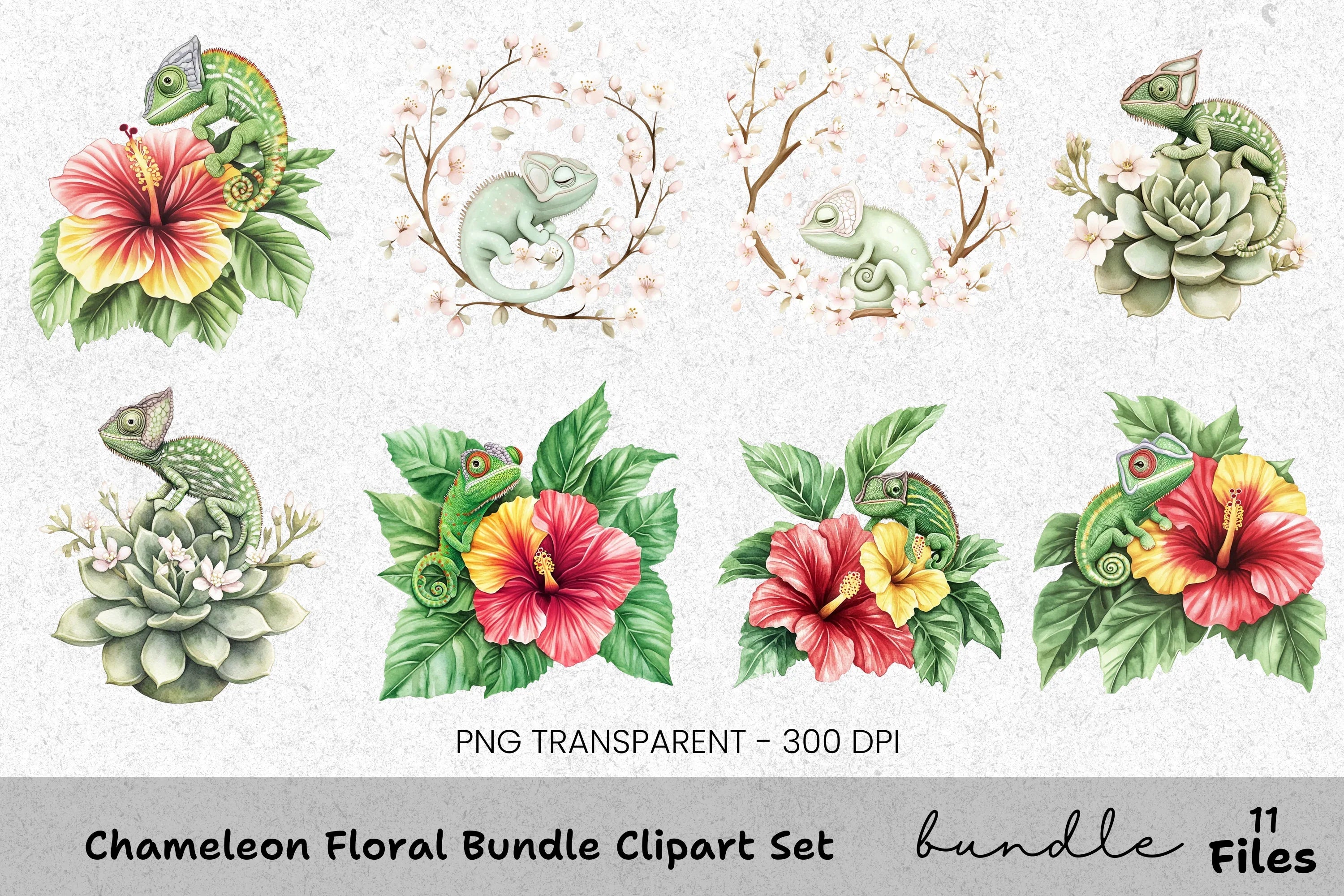 Chameleon Floral Clipart Bundle
